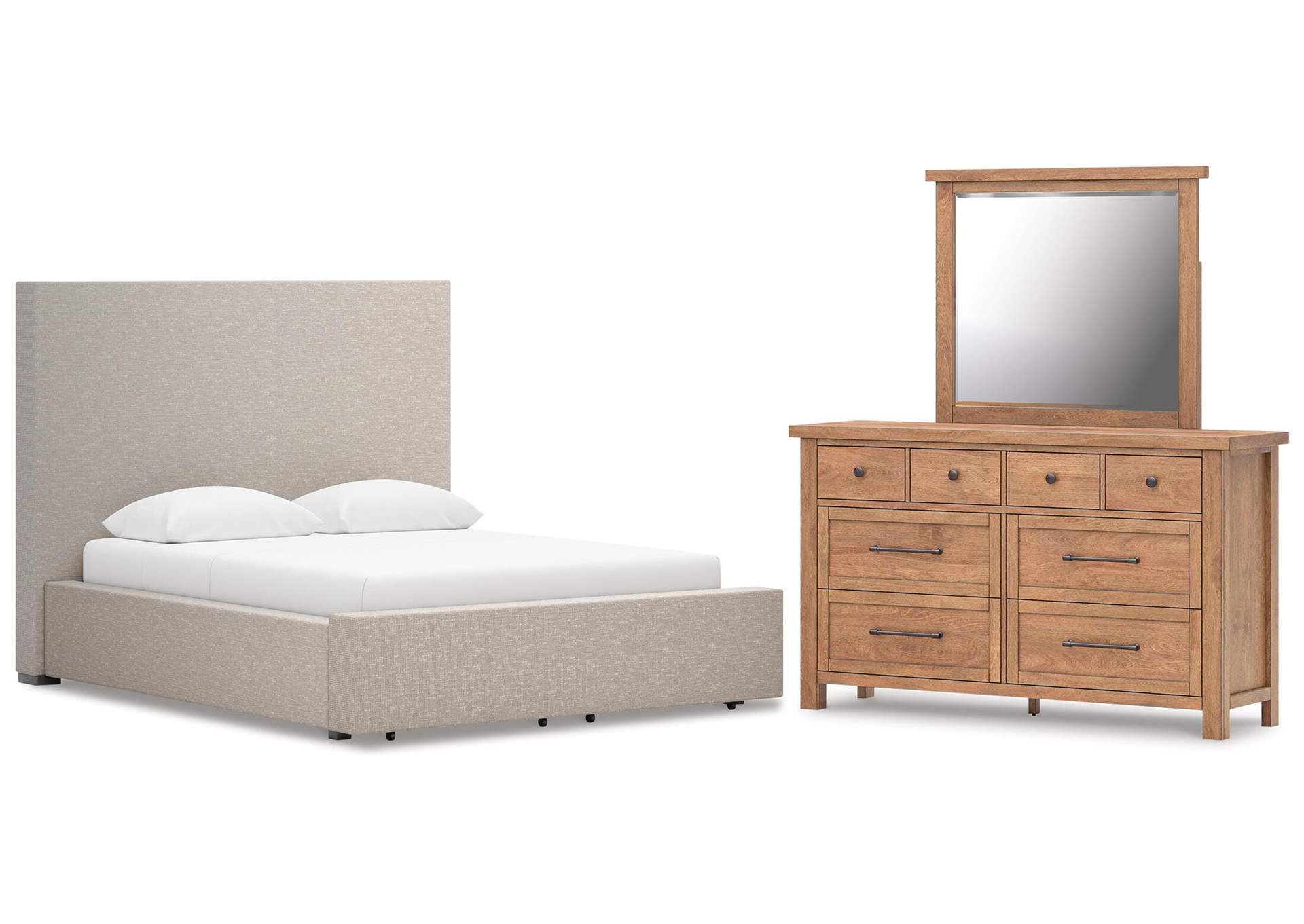 Kristiland Queen Upholstered Storage Bed with Mirrored Dresser image 1
