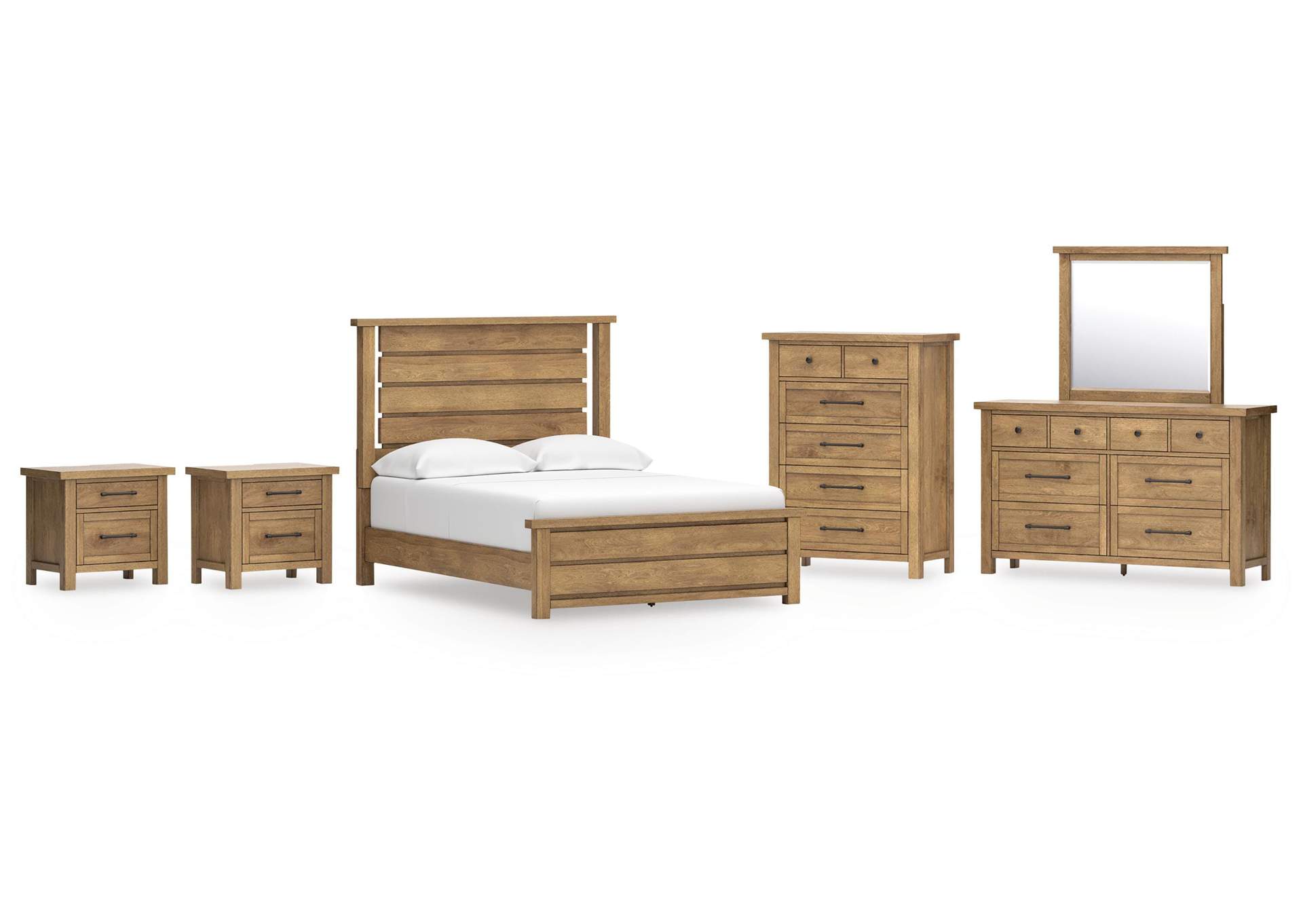 Kristiland Queen Panel Bed with Mirrored Dresser, Chest and 2 Nightstands image 1