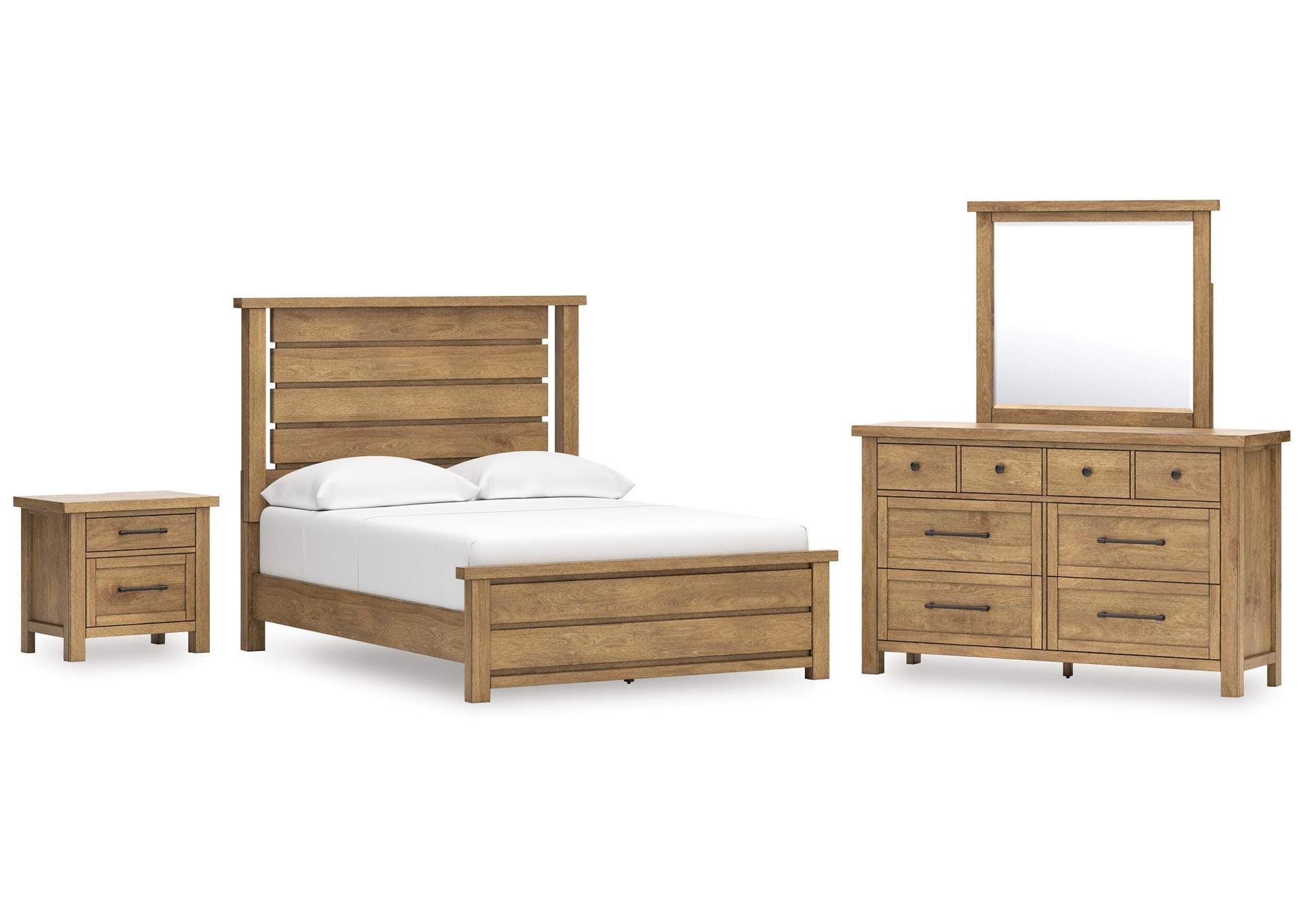 Kristiland Queen Panel Bed with Mirrored Dresser and Nightstand