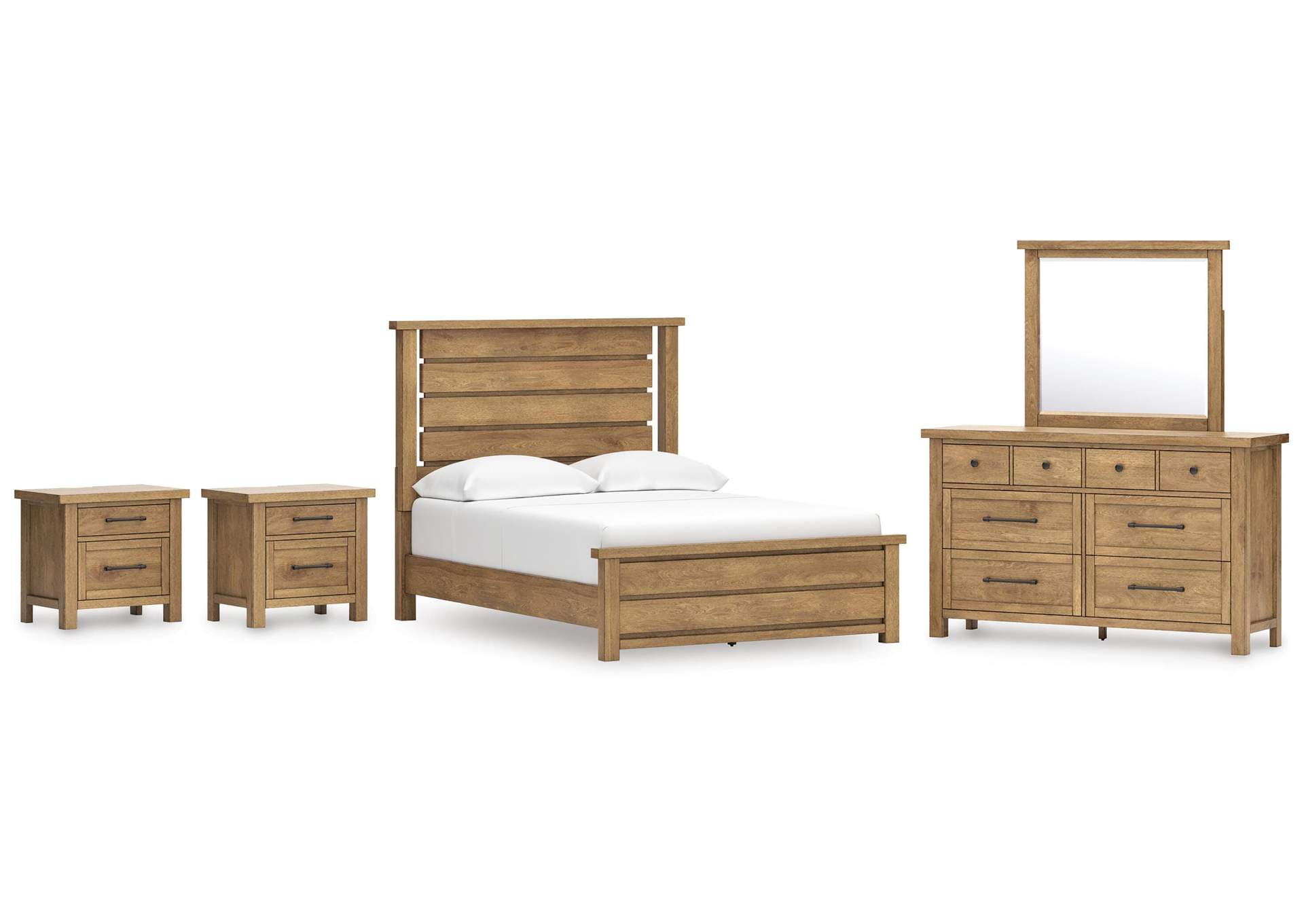 Kristiland Queen Panel Bed with Mirrored Dresser and 2 Nightstands image 1