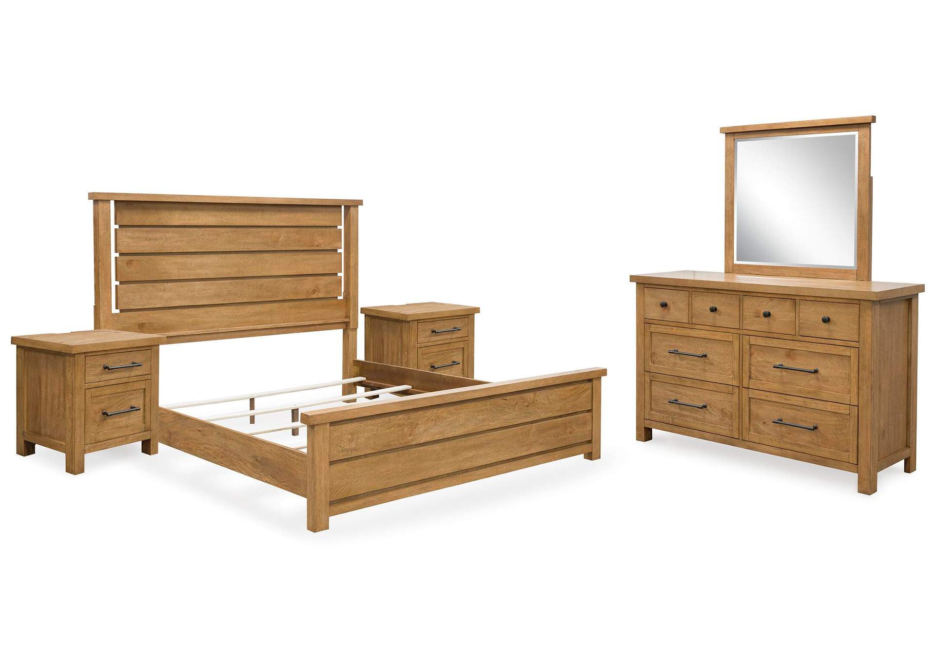 Kristiland California King Panel Bed with Mirrored Dresser and 2 Nightstands image 1