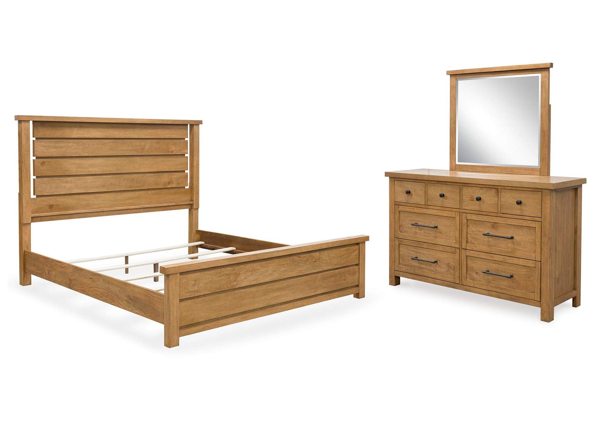 Kristiland California King Panel Bed with Mirrored Dresser