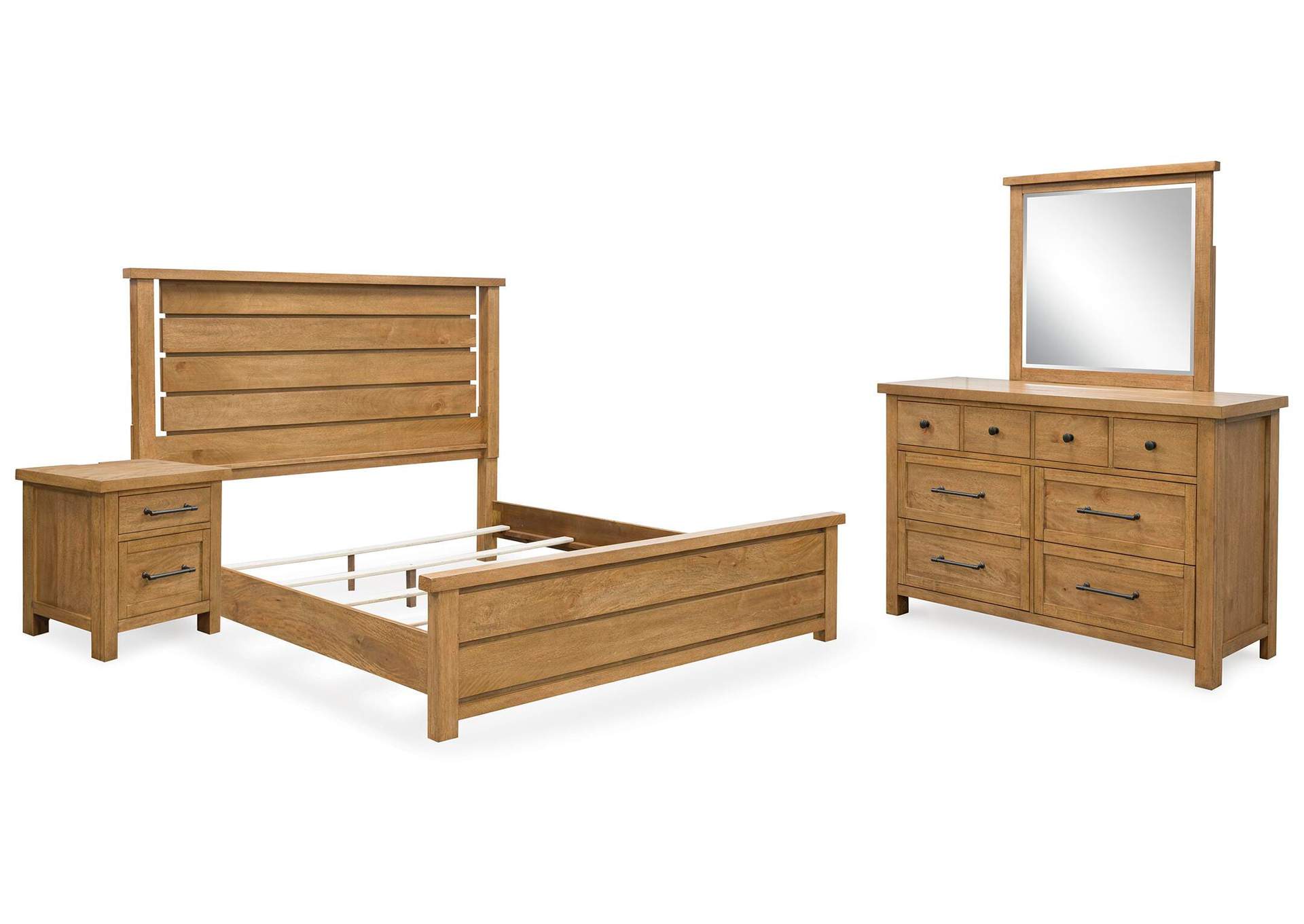 Kristiland King Panel Bed with Mirrored Dresser and Nightstand image 1