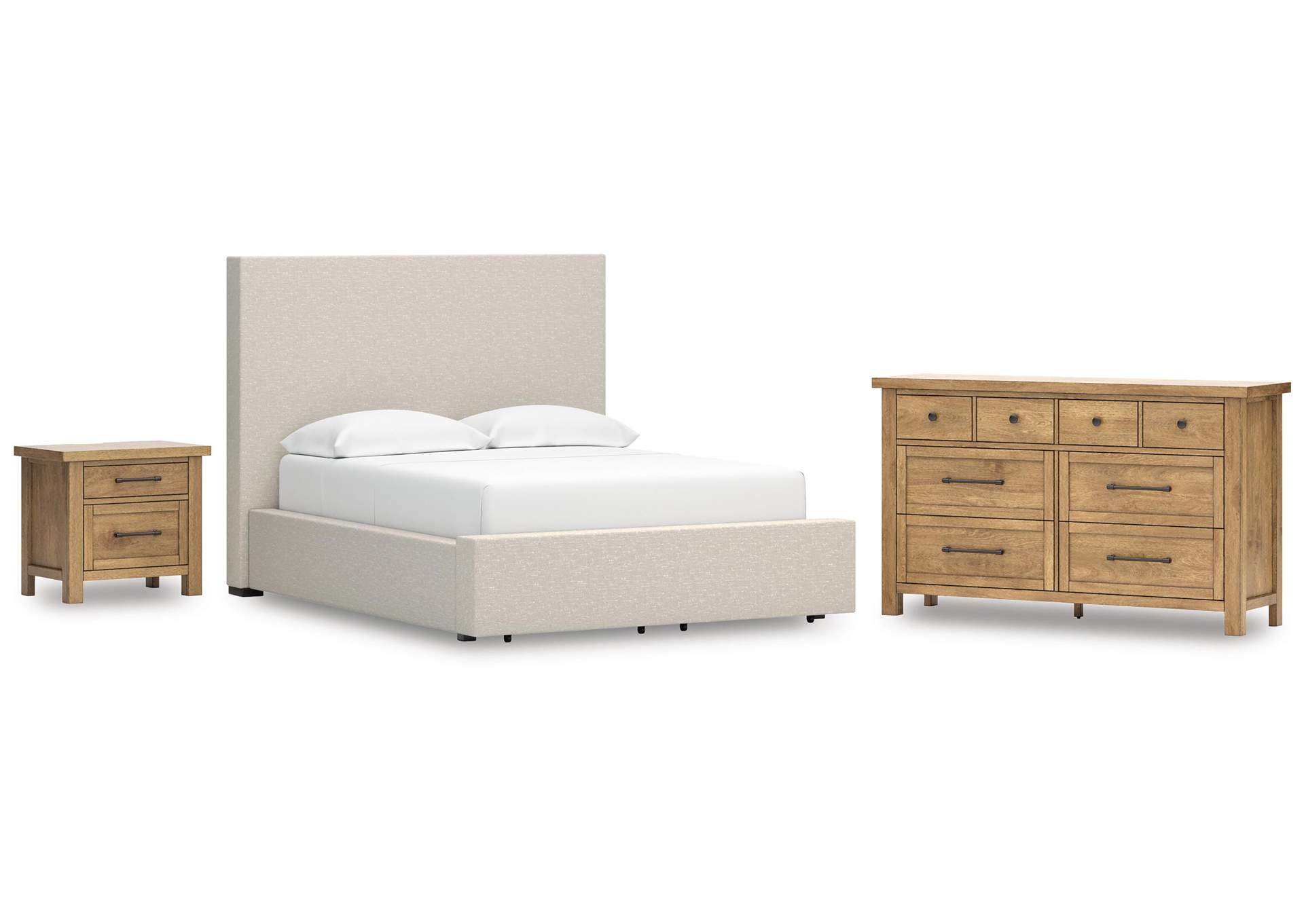 Kristiland Queen Upholstered Storage Bed with Dresser and Nightstand image 1