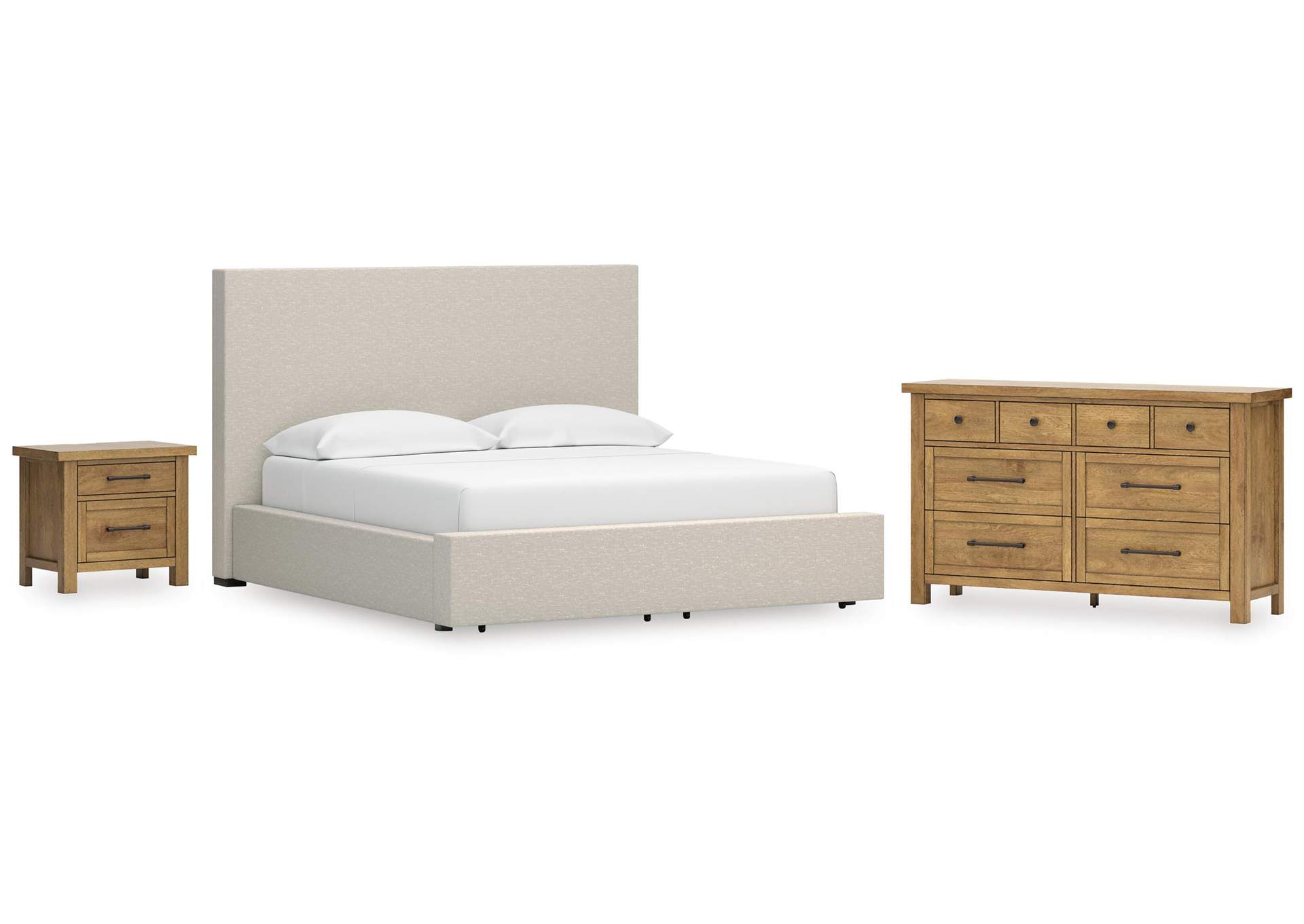Kristiland California King Upholstered Storage Bed with Dresser and Nightstand image 1