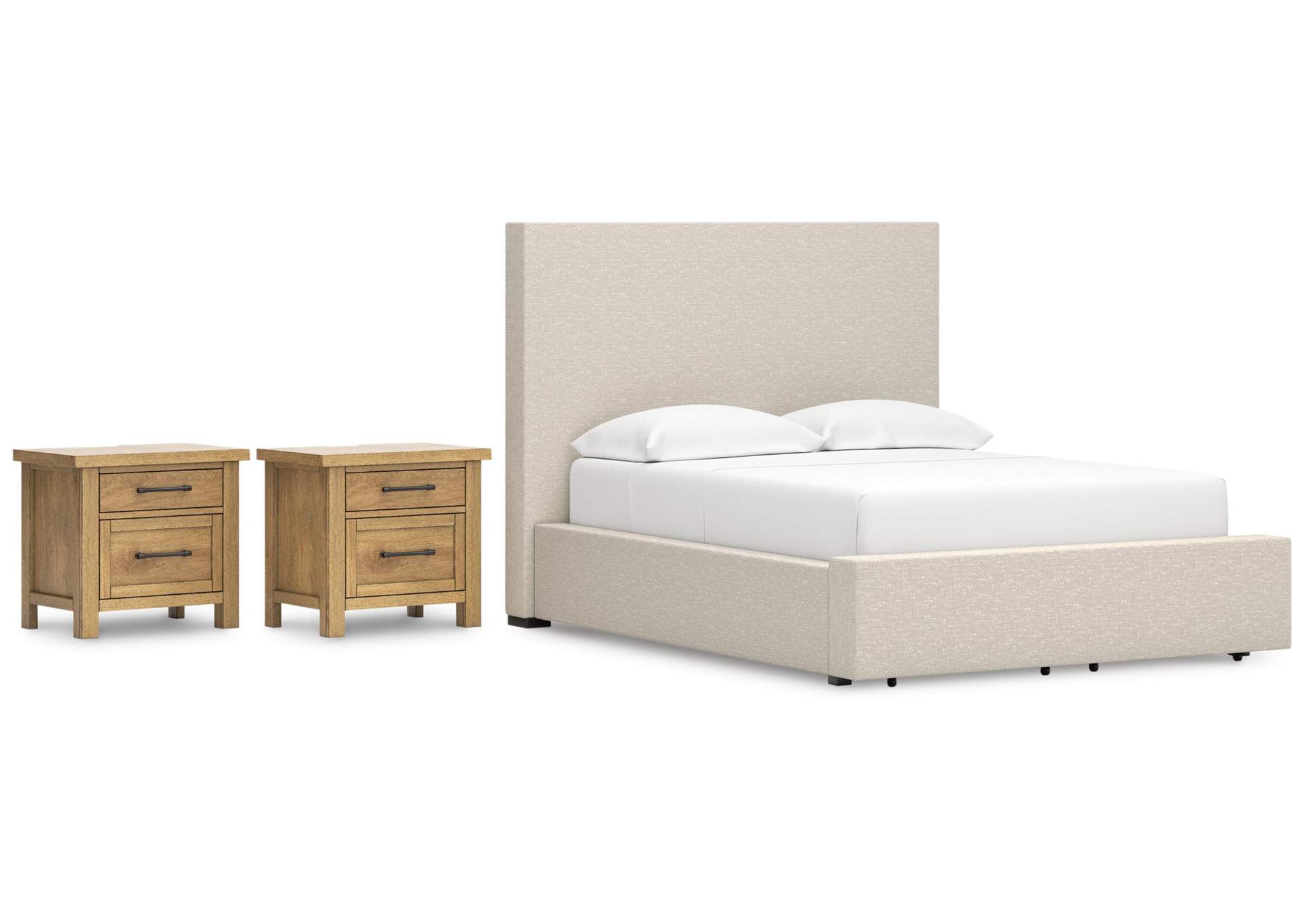Kristiland Queen Upholstered Storage Bed and 2 Nightstands image 1