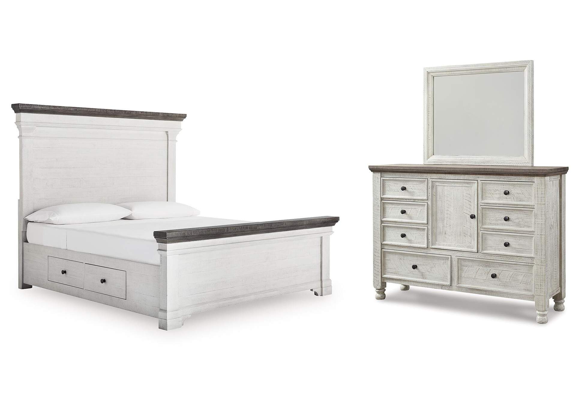 Havalance California King Panel Storage Bed, Dresser and Mirror