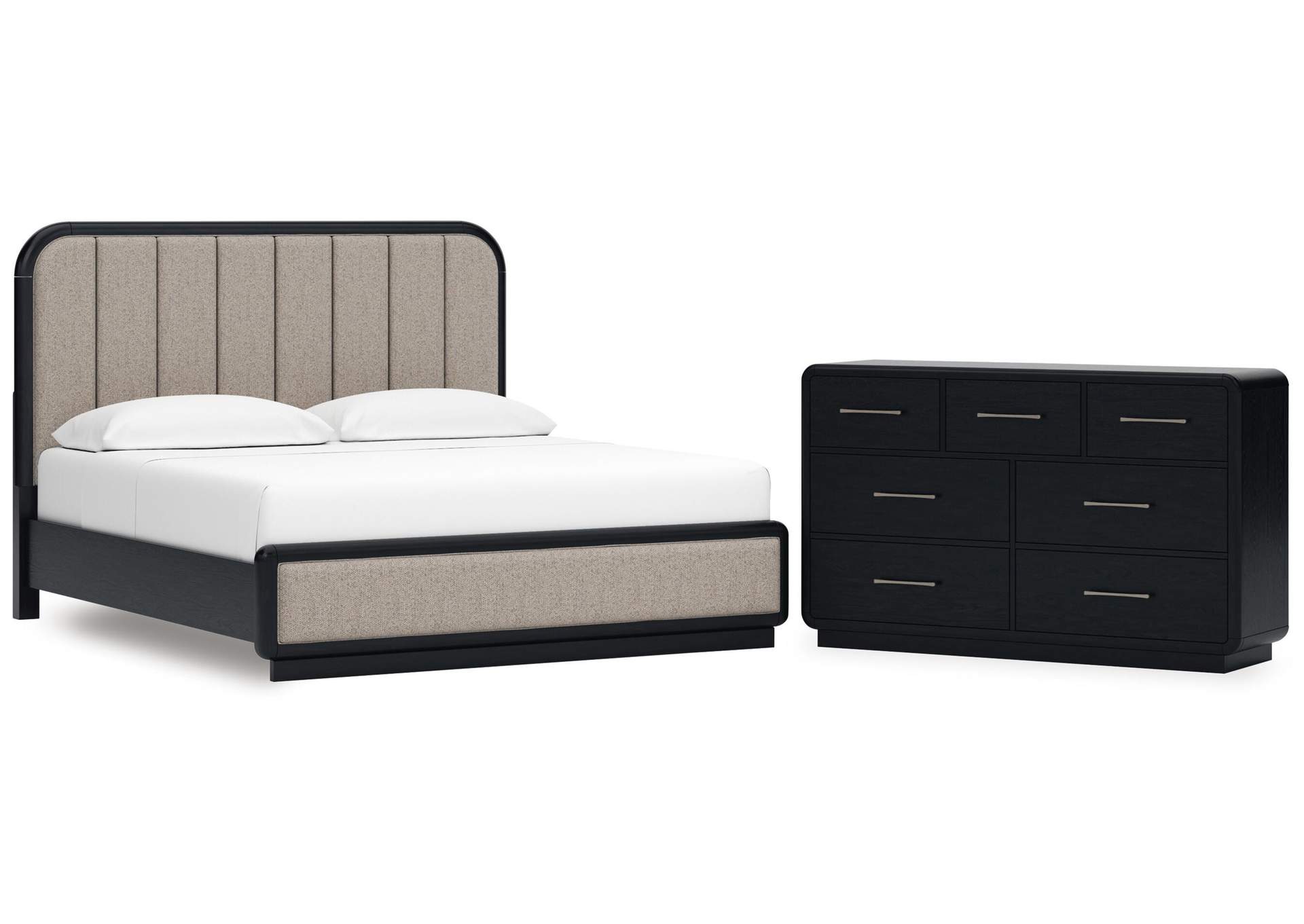 Rowanbeck King Upholstered Panel Bed and Dresser image 1