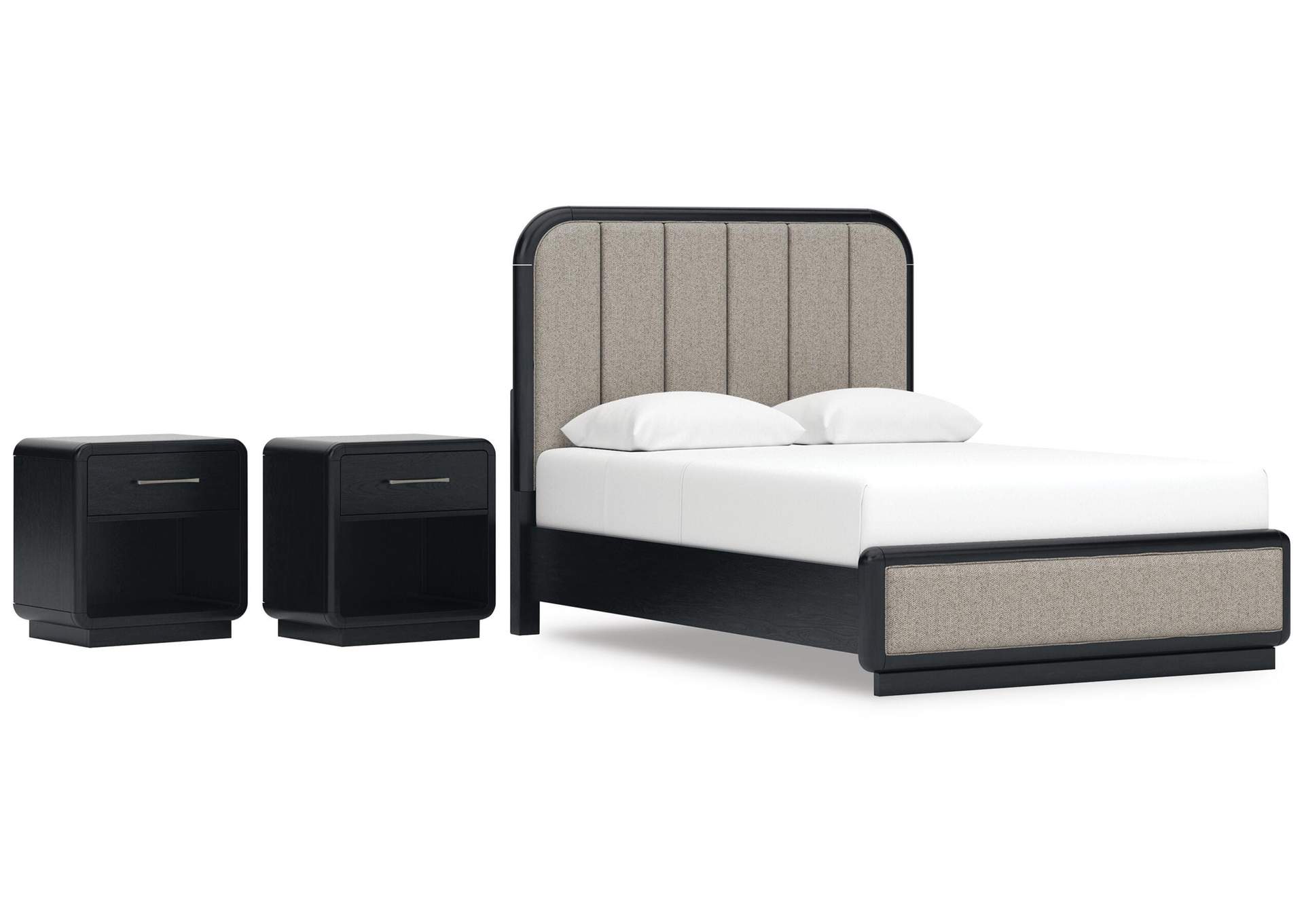 Rowanbeck Queen Upholstered Panel Bed and 2 Nightstands image 1