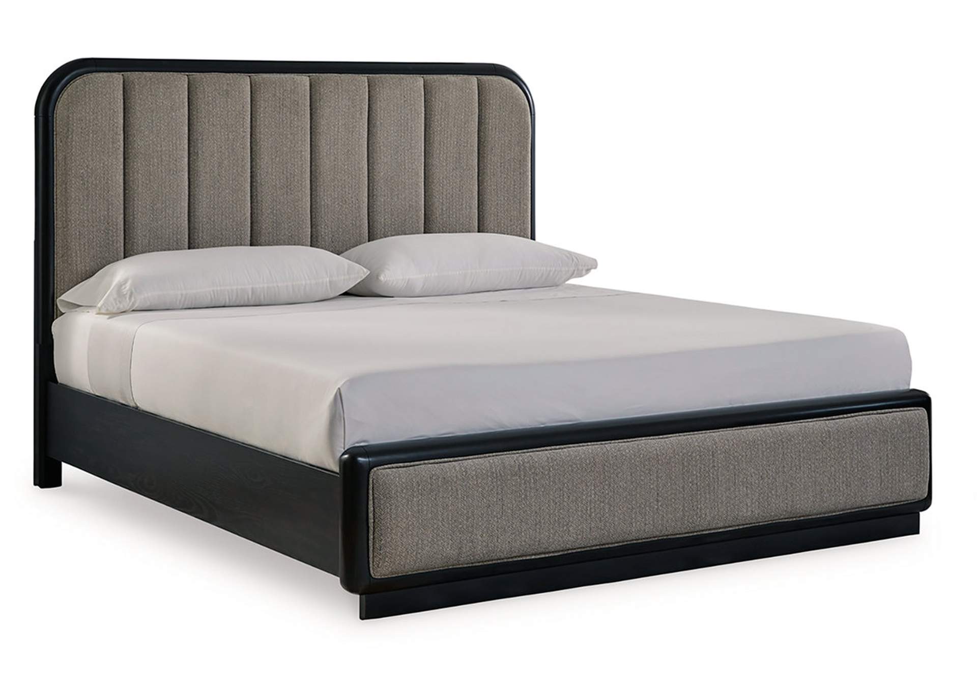 Rowanbeck California King Upholstered Panel Bed with Mirrored Dresser and Nightstand image 6