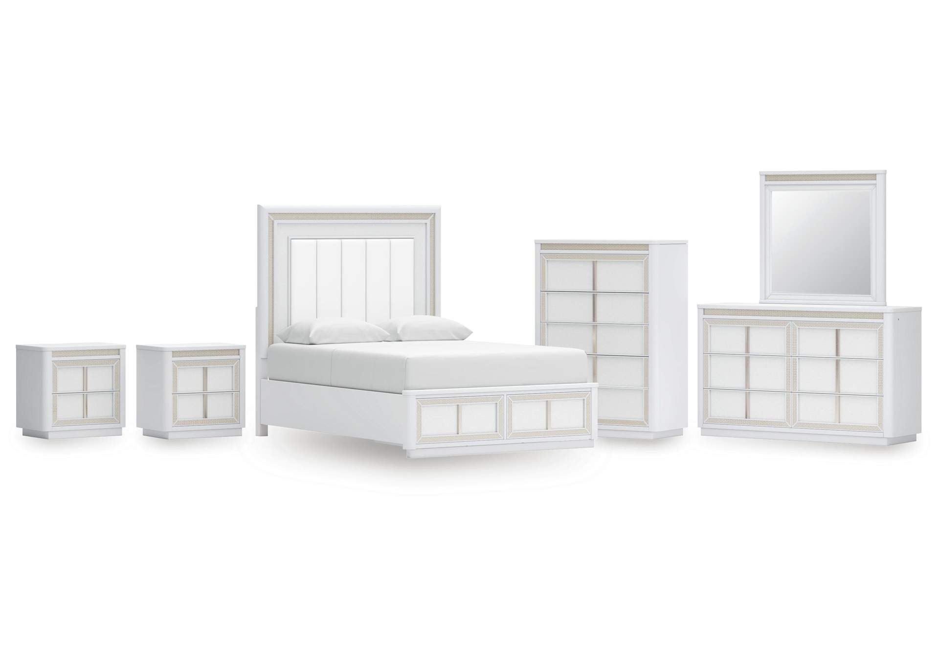 Chalanna Queen Upholstered Storage Bed, Dresser, Mirror, Chest and 2 Nightstands image 1