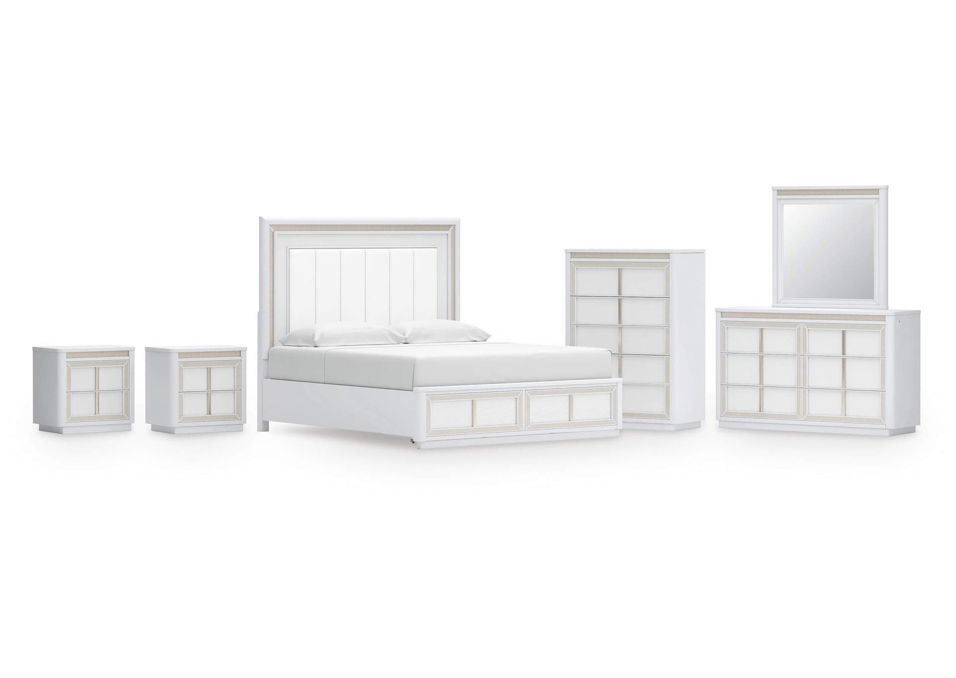 Chalanna King Upholstered Storage Bed, Dresser, Mirror, Chest and 2 Nightstands image 1
