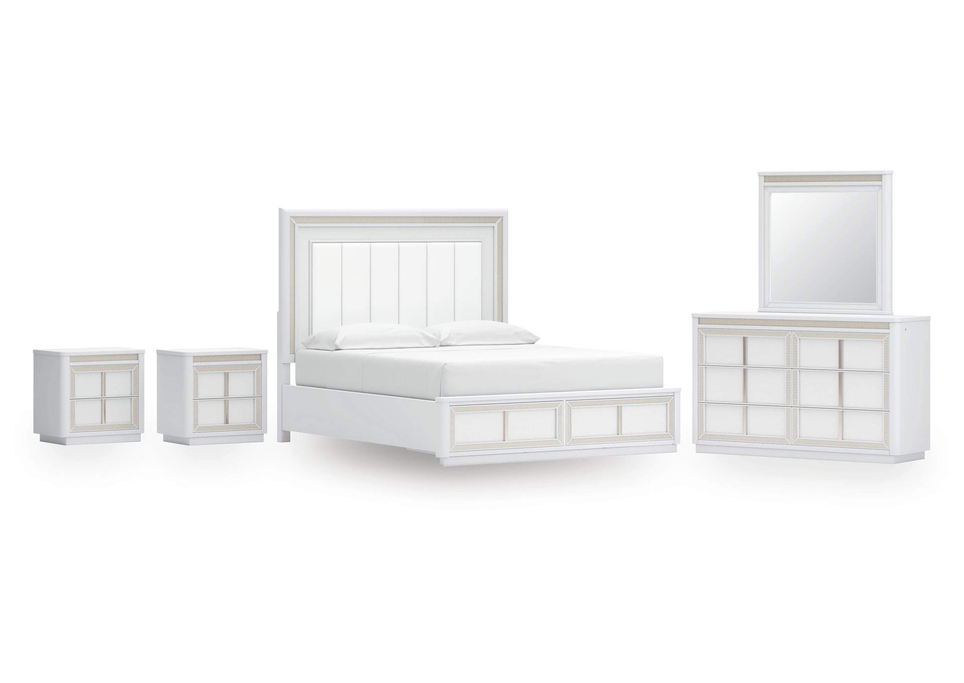 Chalanna California King Upholstered Storage Bed, Dresser, Mirror and 2 Nightstands image 1