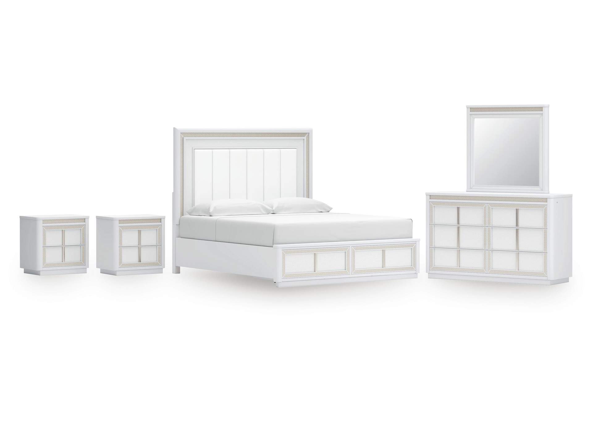 Chalanna King Upholstered Storage Bed, Dresser, Mirror and 2 Nightstands image 1