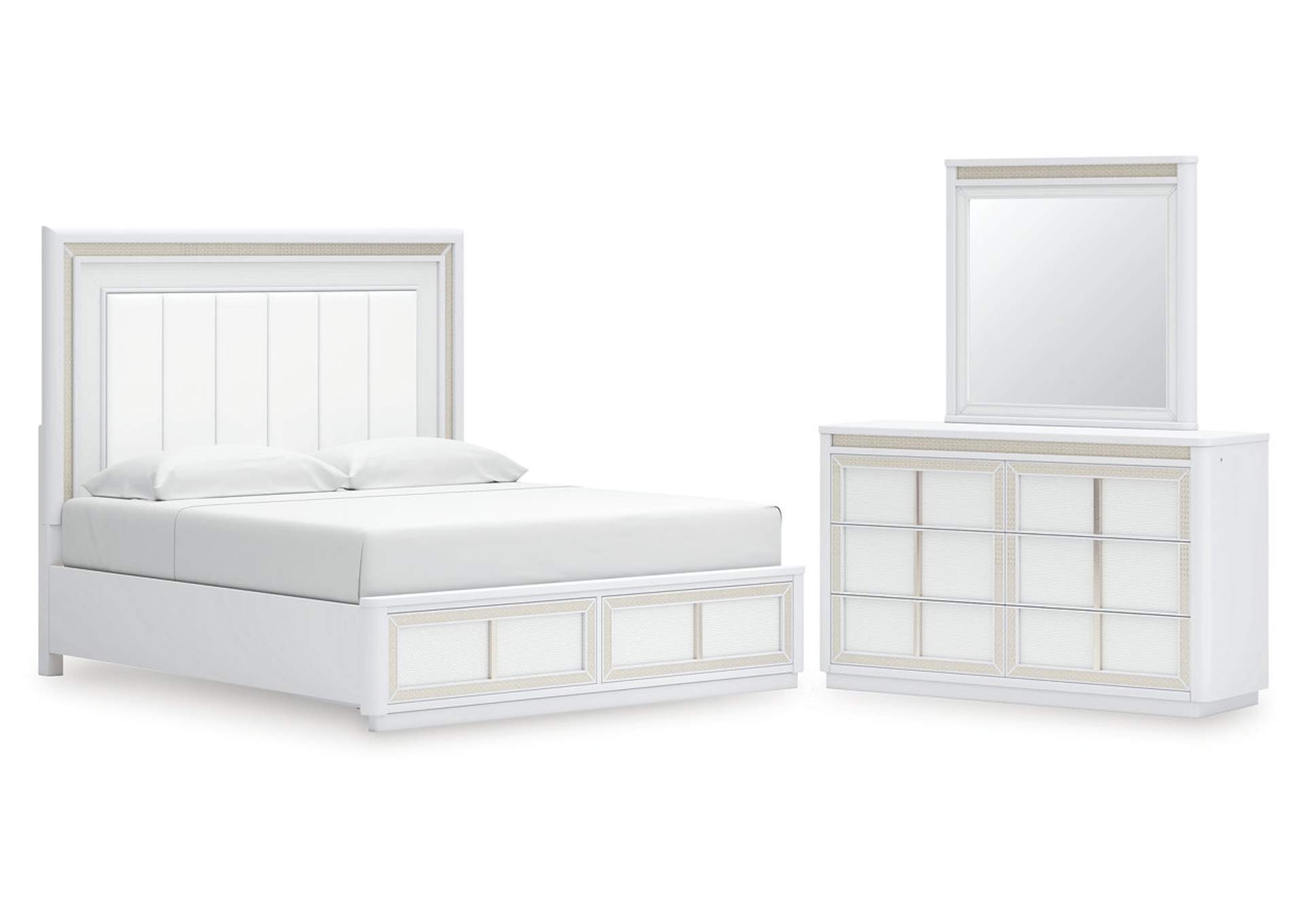 Chalanna King Upholstered Storage Bed with Mirrored Dresser image 1