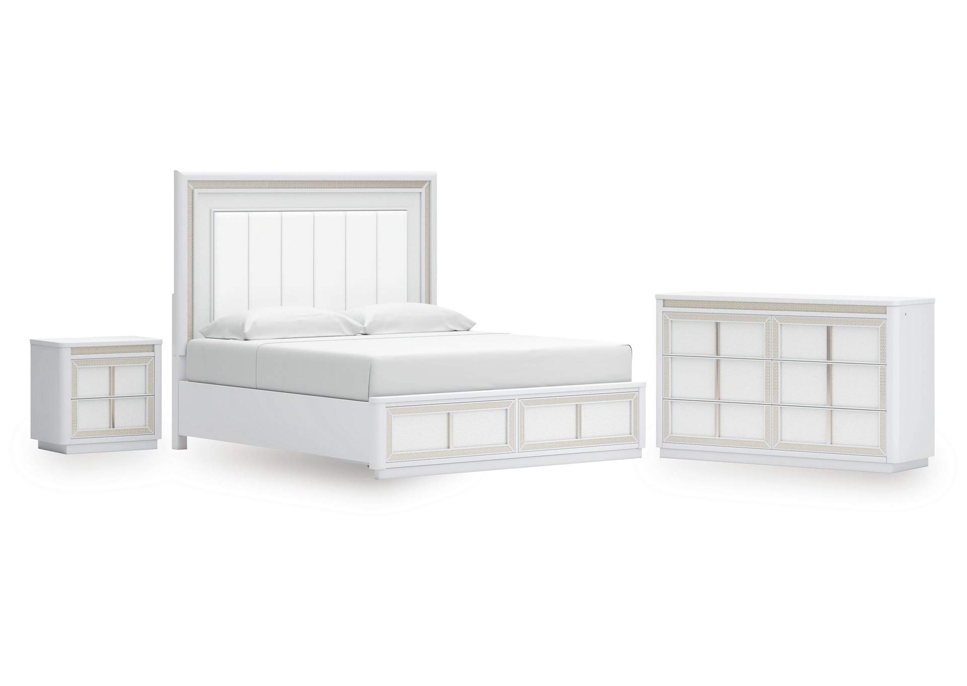 Chalanna King Upholstered Storage Bed, Dresser and Nightstand image 1
