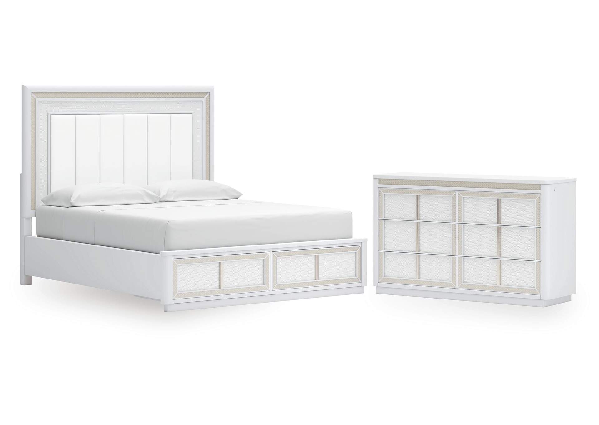Chalanna California King Upholstered Storage Bed and Dresser image 1