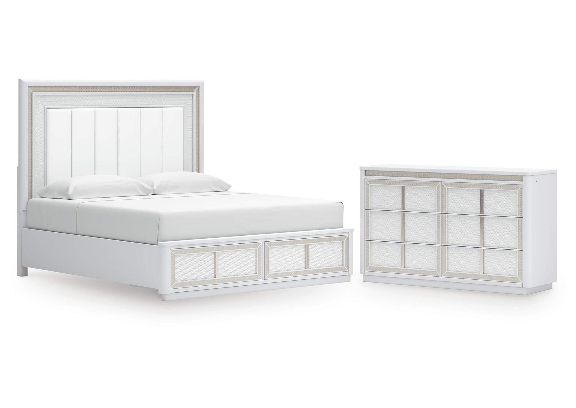 Chalanna King Upholstered Storage Bed and Dresser image 1
