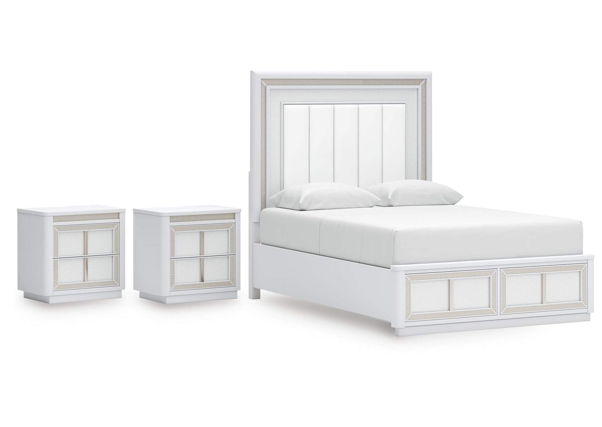 Chalanna Queen Upholstered Storage Bed and 2 Nightstands image 1