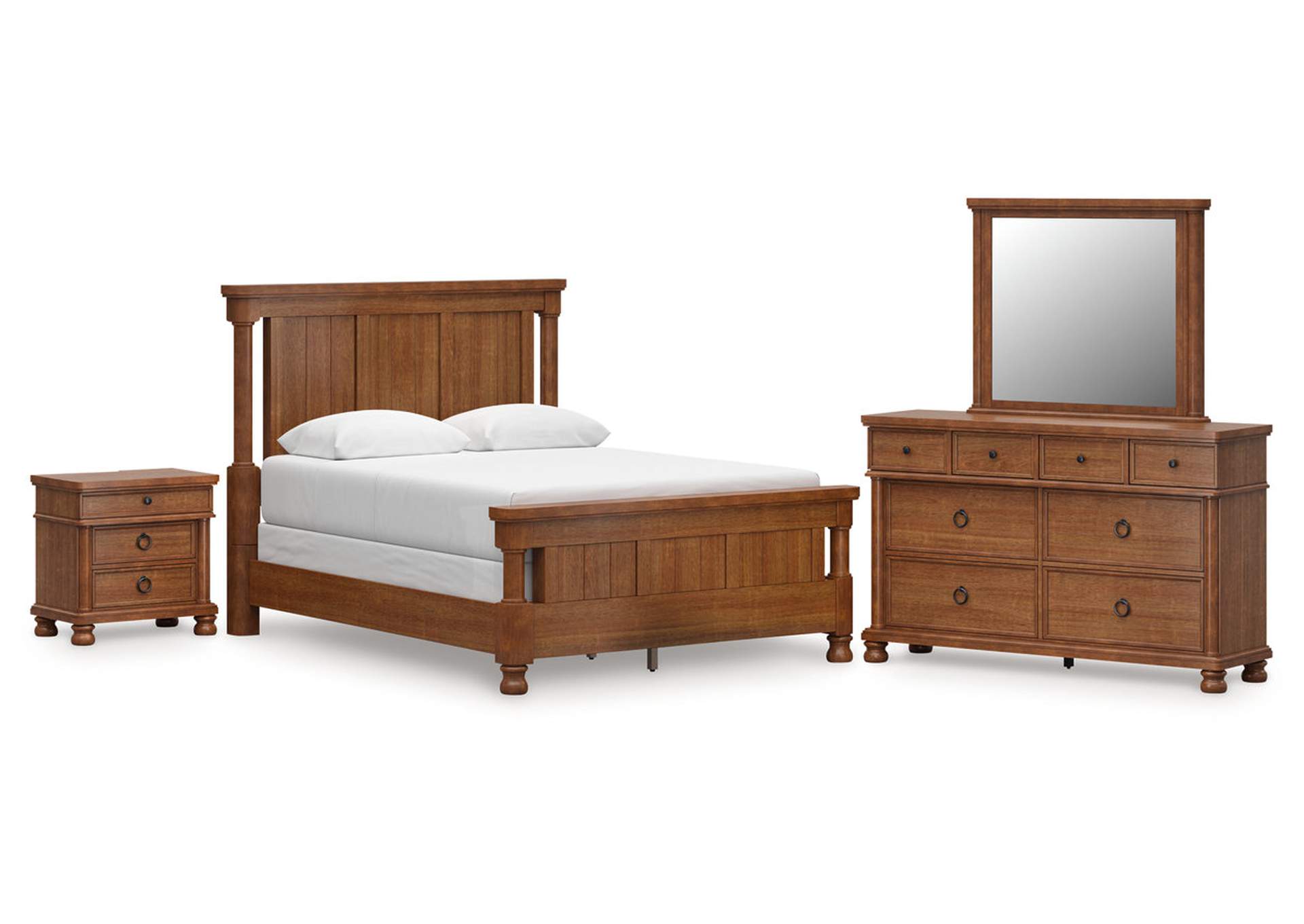 Chadworth Queen Poster Bed with Mirrored Dresser and Nightstand image 1