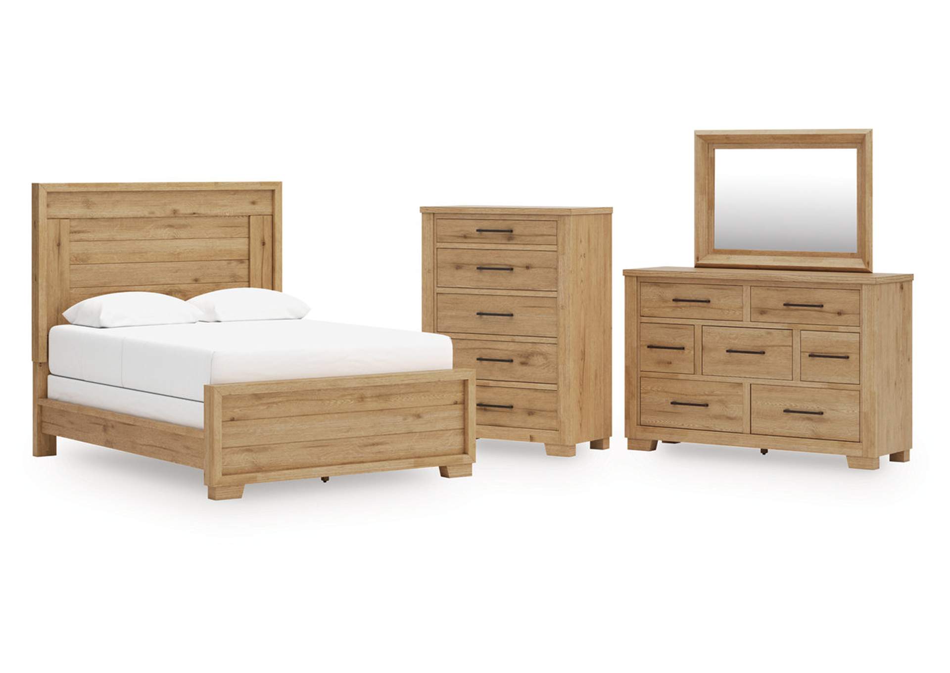 Galliden Queen Panel Bed with Mirrored Dresser and Chest image 1