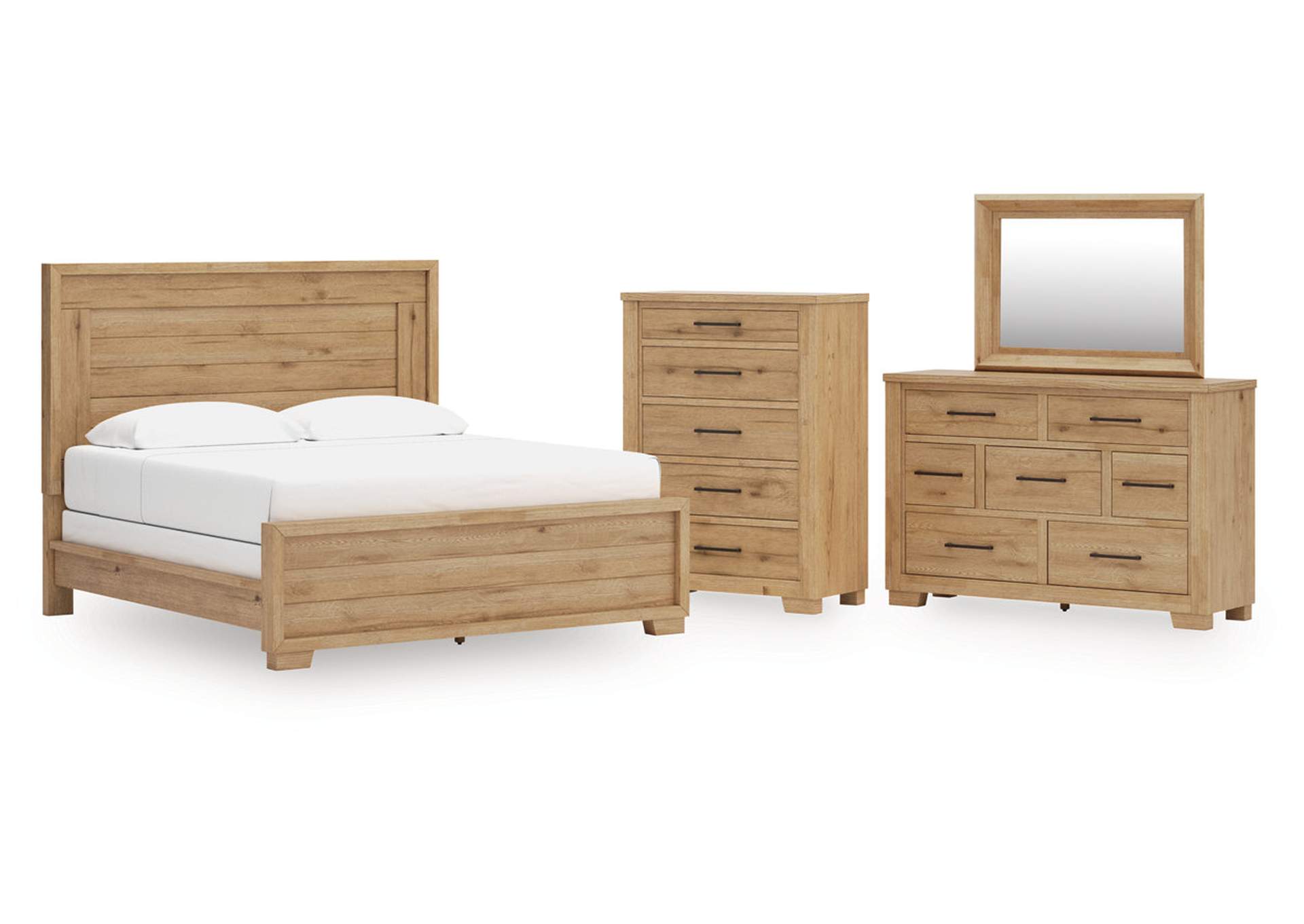 Galliden King Panel Bed with Mirrored Dresser and Chest image 1