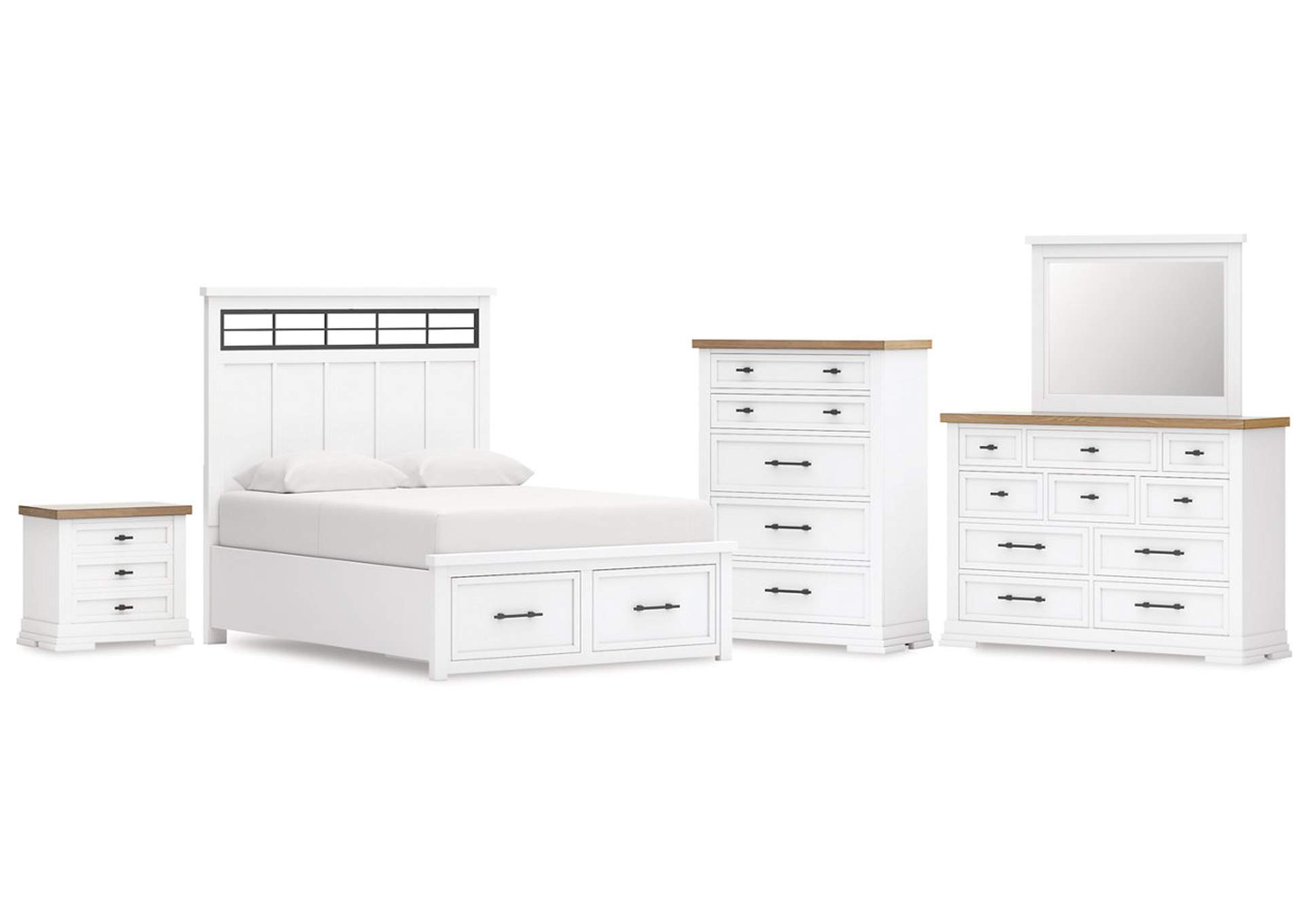 Ashbryn Queen Panel Storage Bed with Mirrored Dresser, Chest and Nightstand image 1