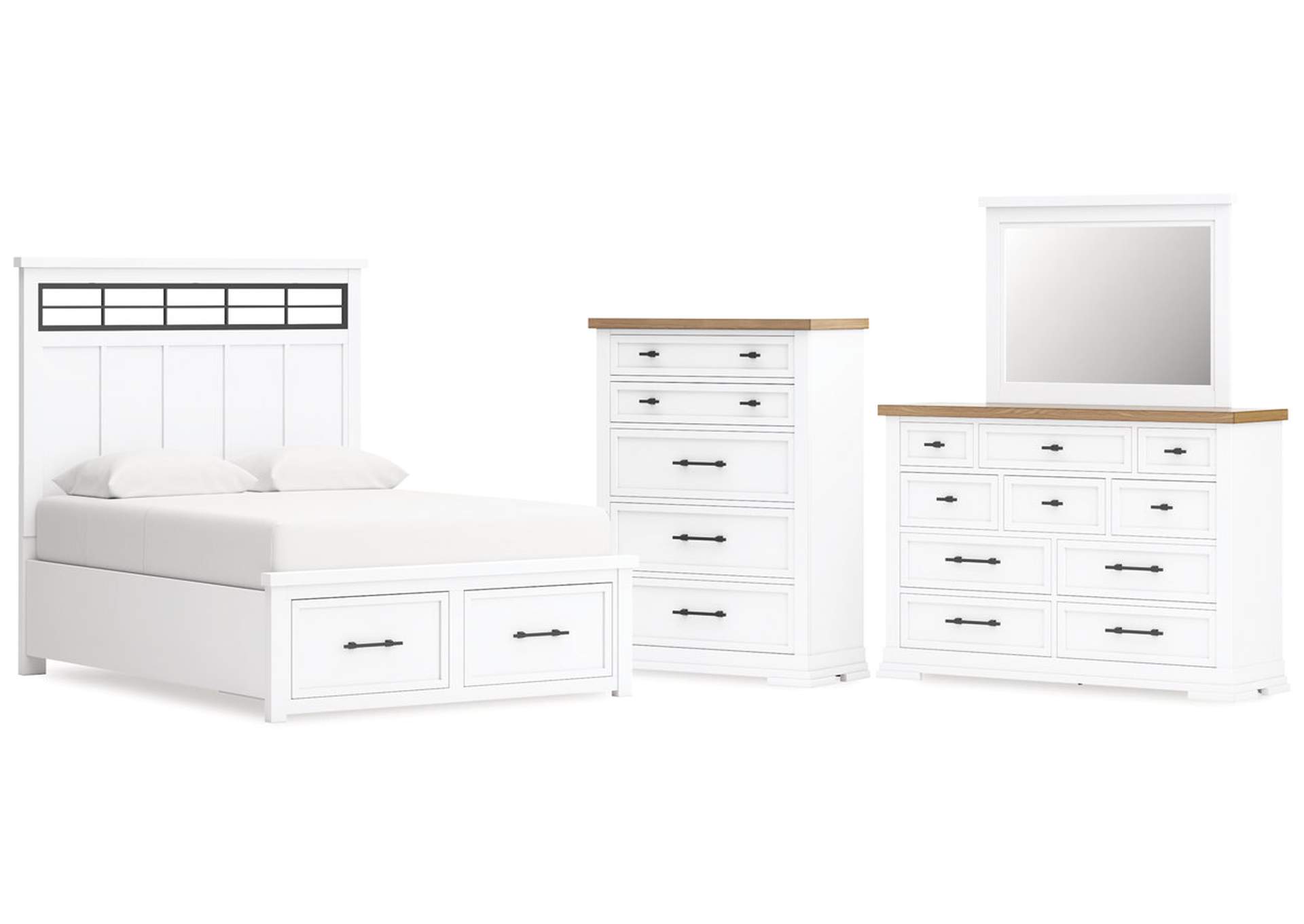 Ashbryn Queen Panel Storage Bed with Mirrored Dresser and Chest image 1