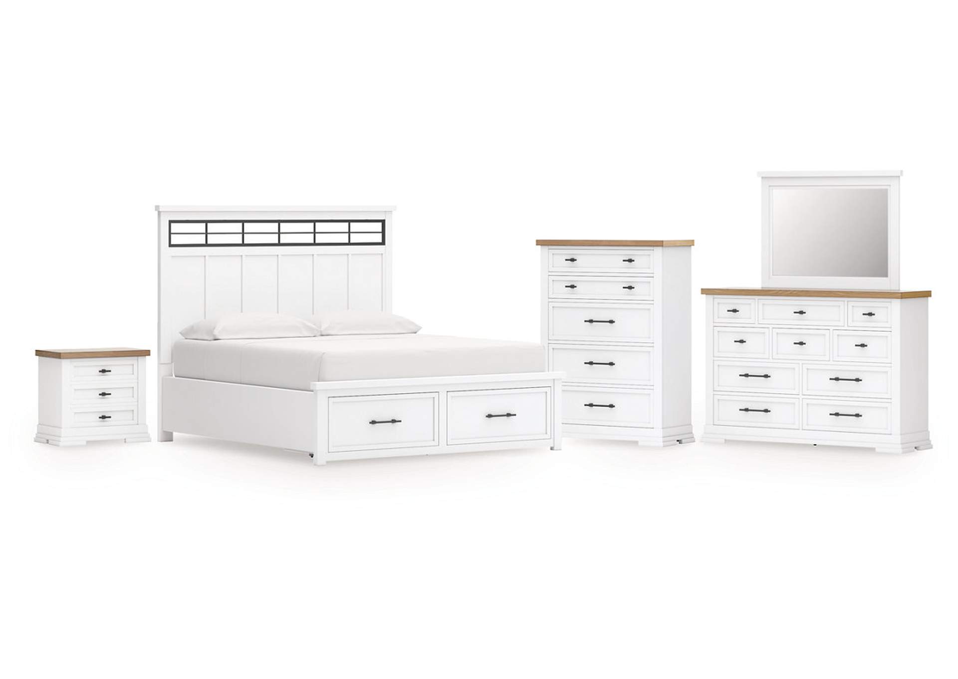Ashbryn California King Panel Storage Bed with Mirrored Dresser, Chest and Nightstand image 1