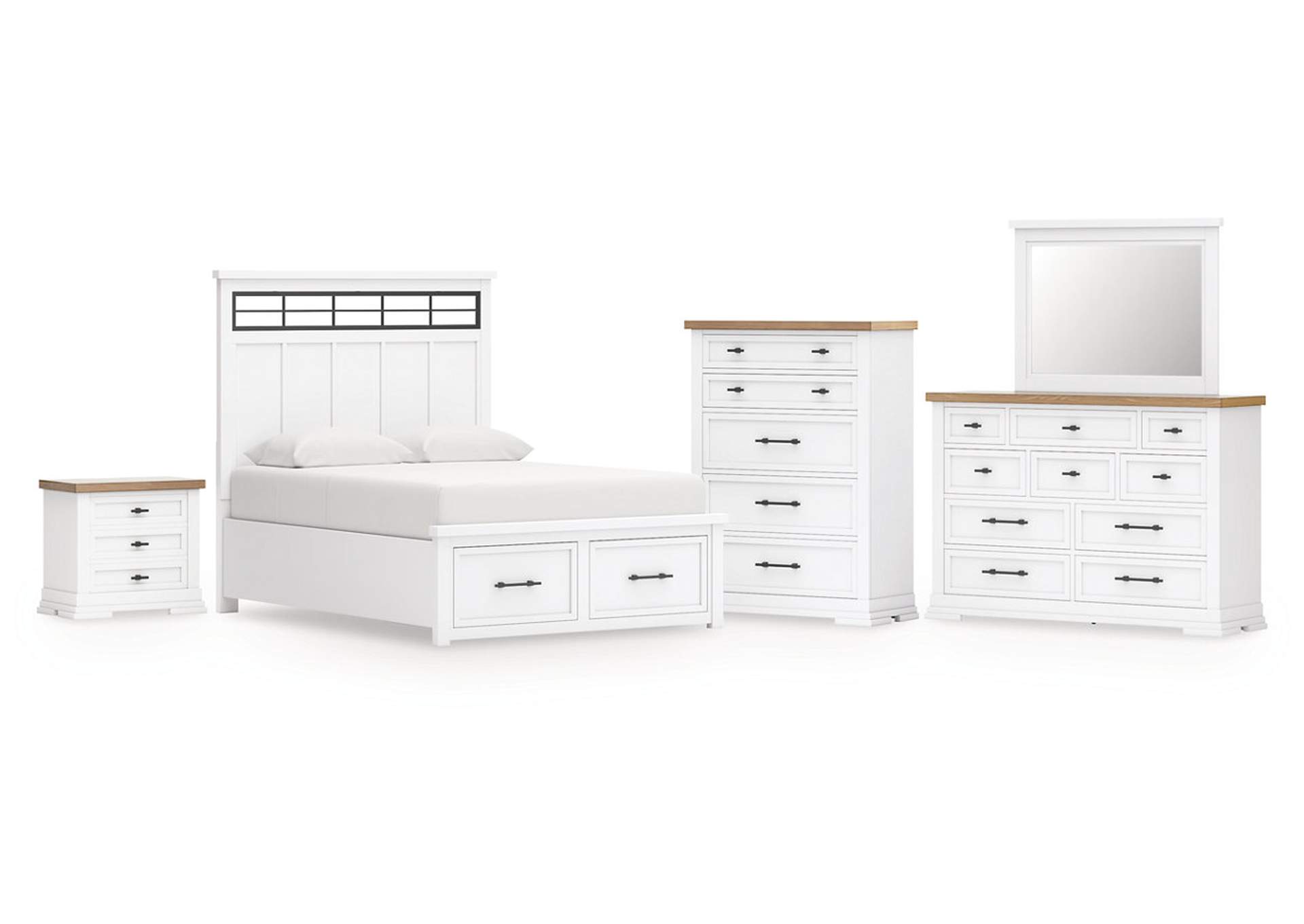 Ashbryn King Panel Storage Bed with Mirrored Dresser, Chest and Nightstand image 1