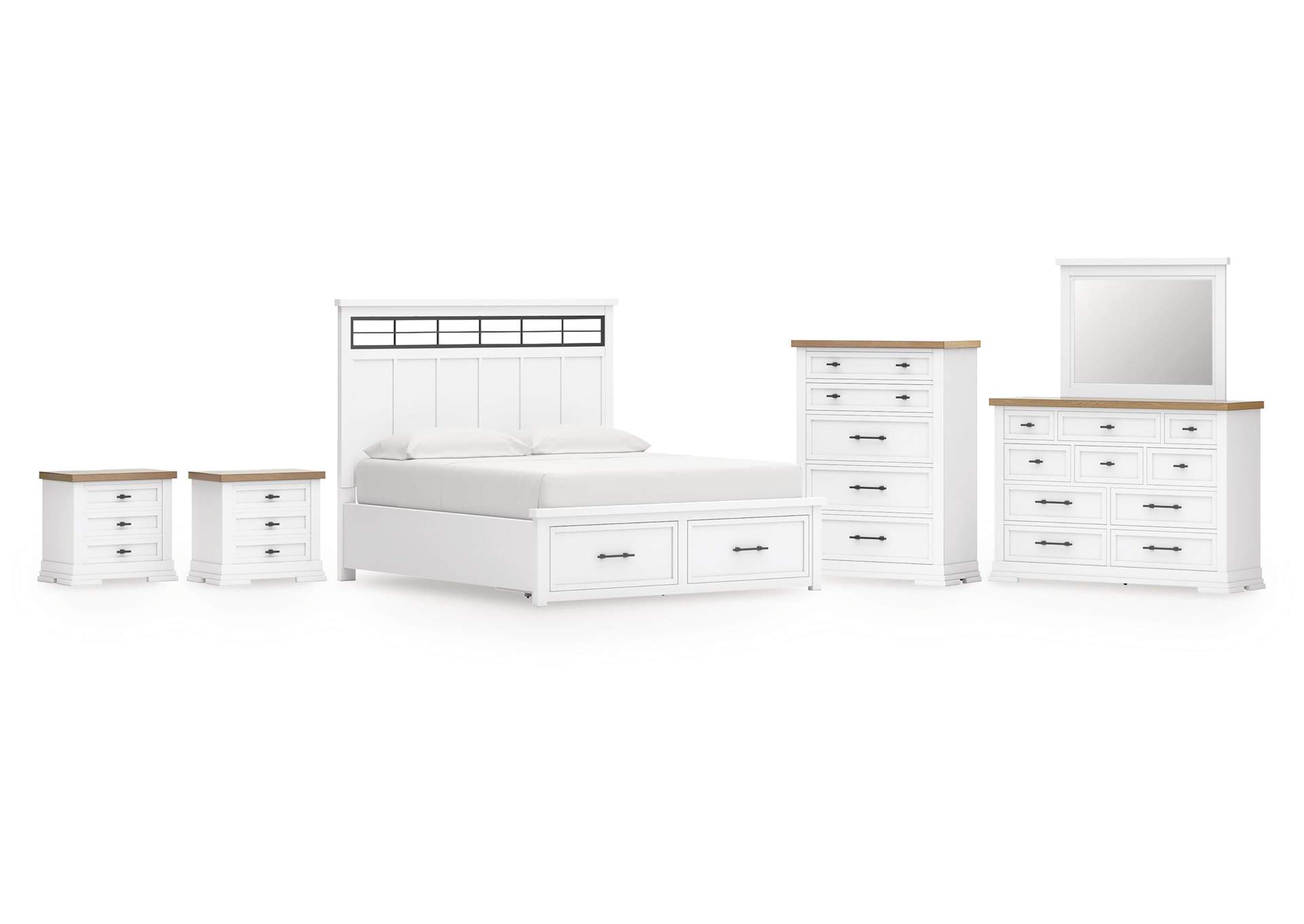 Ashbryn California King Panel Storage Bed, Dresser, Mirror, Chest and 2 Nightstands image 1