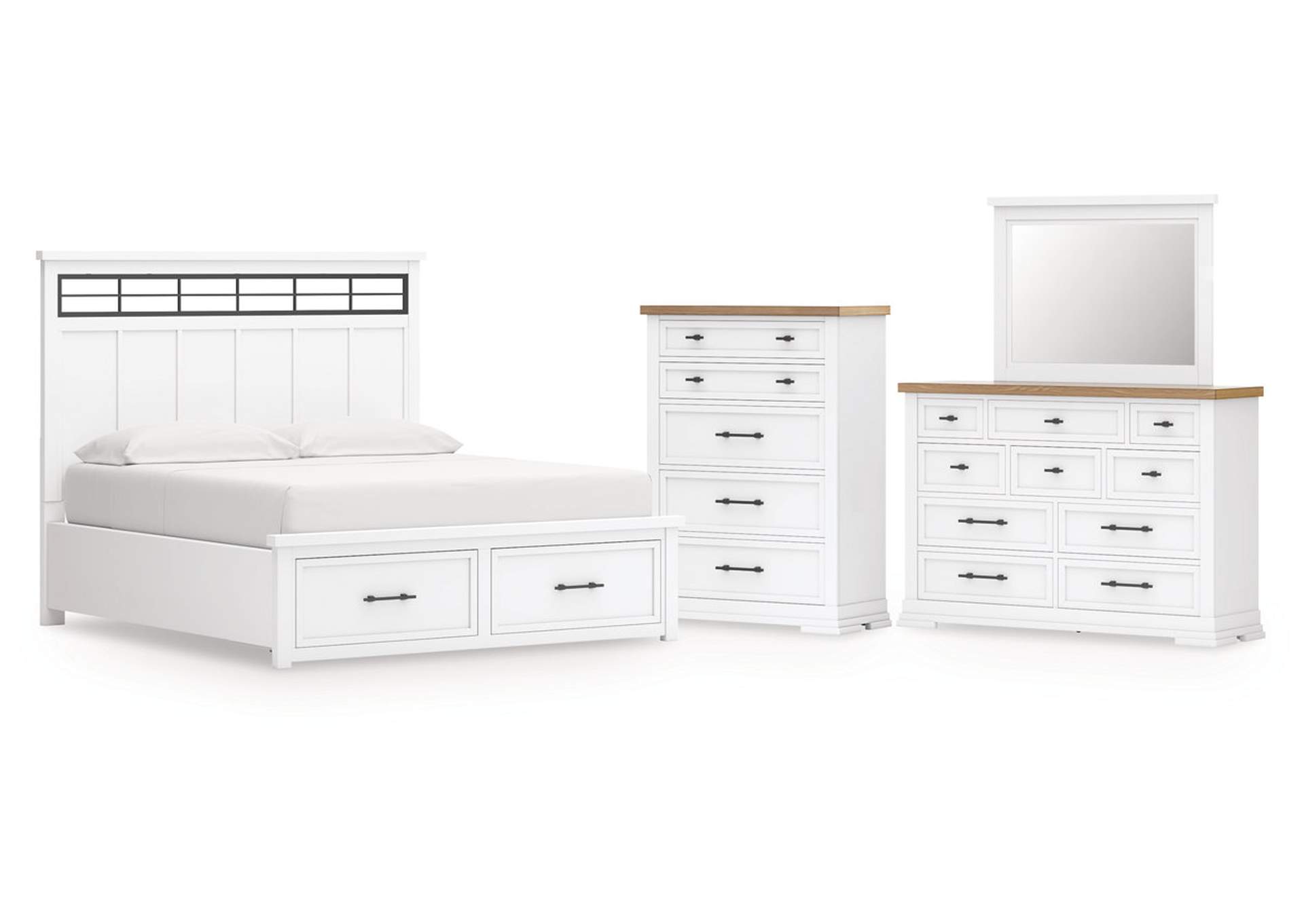 Ashbryn California King Panel Storage Bed with Mirrored Dresser and Chest image 1