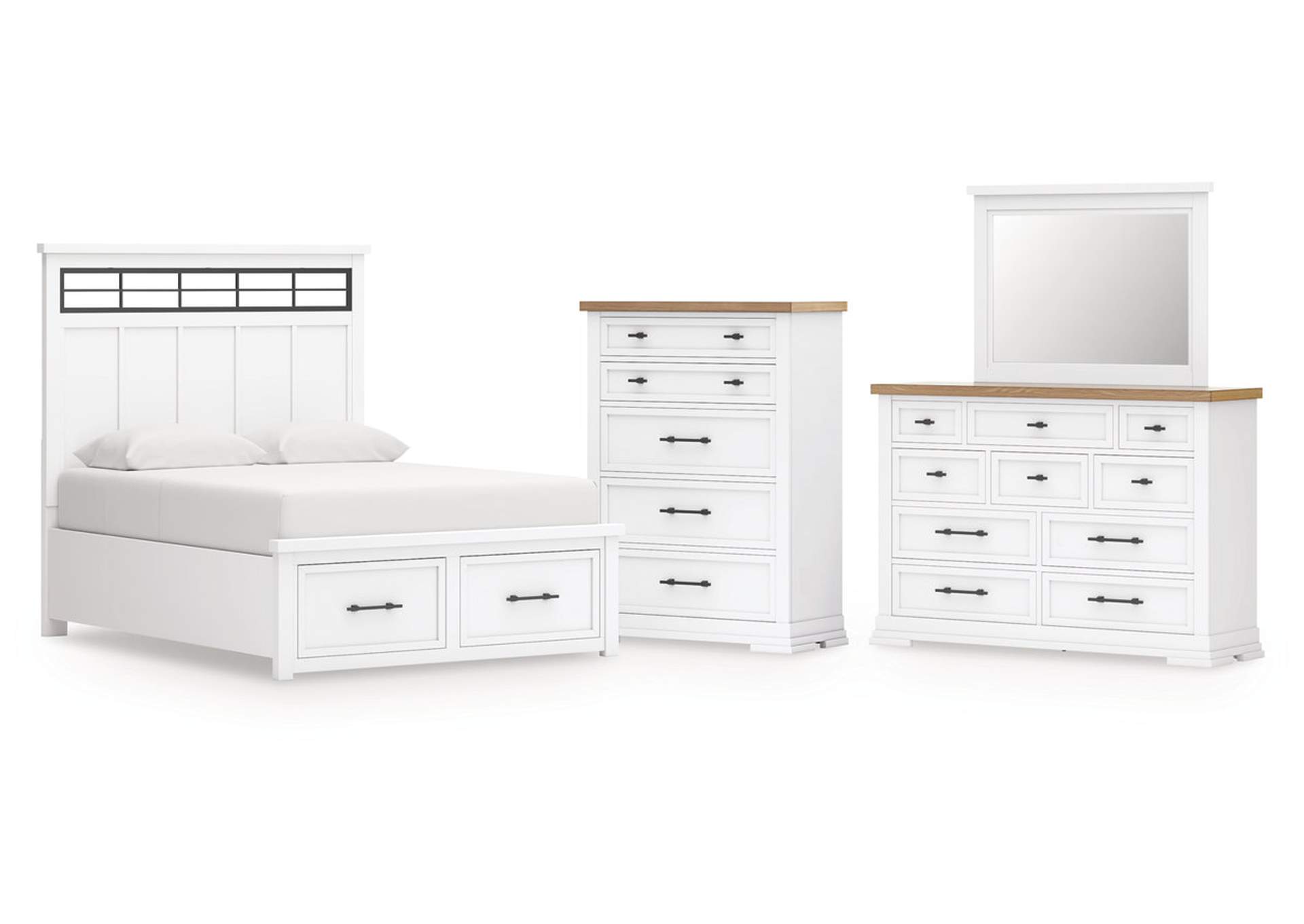 Ashbryn King Panel Storage Bed with Mirrored Dresser and Chest image 1