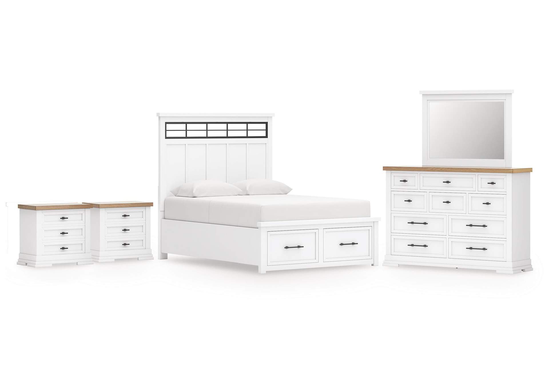 Ashbryn Queen Panel Storage Bed, Dresser, Mirror and 2 Nightstands image 1