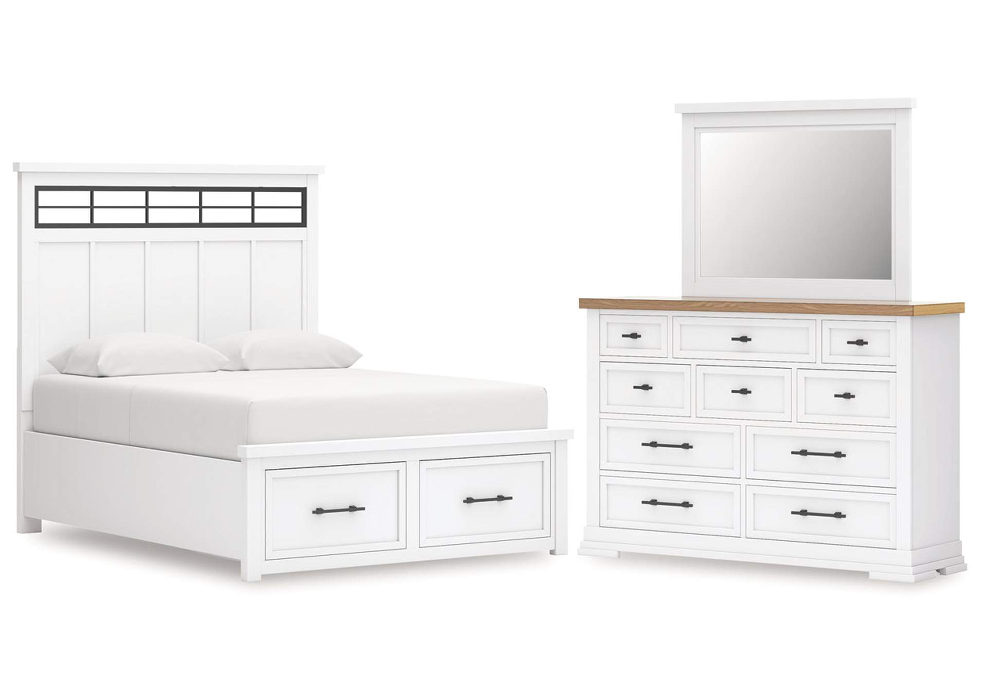 Ashbryn Queen Panel Storage Bed with Mirrored Dresser image 1