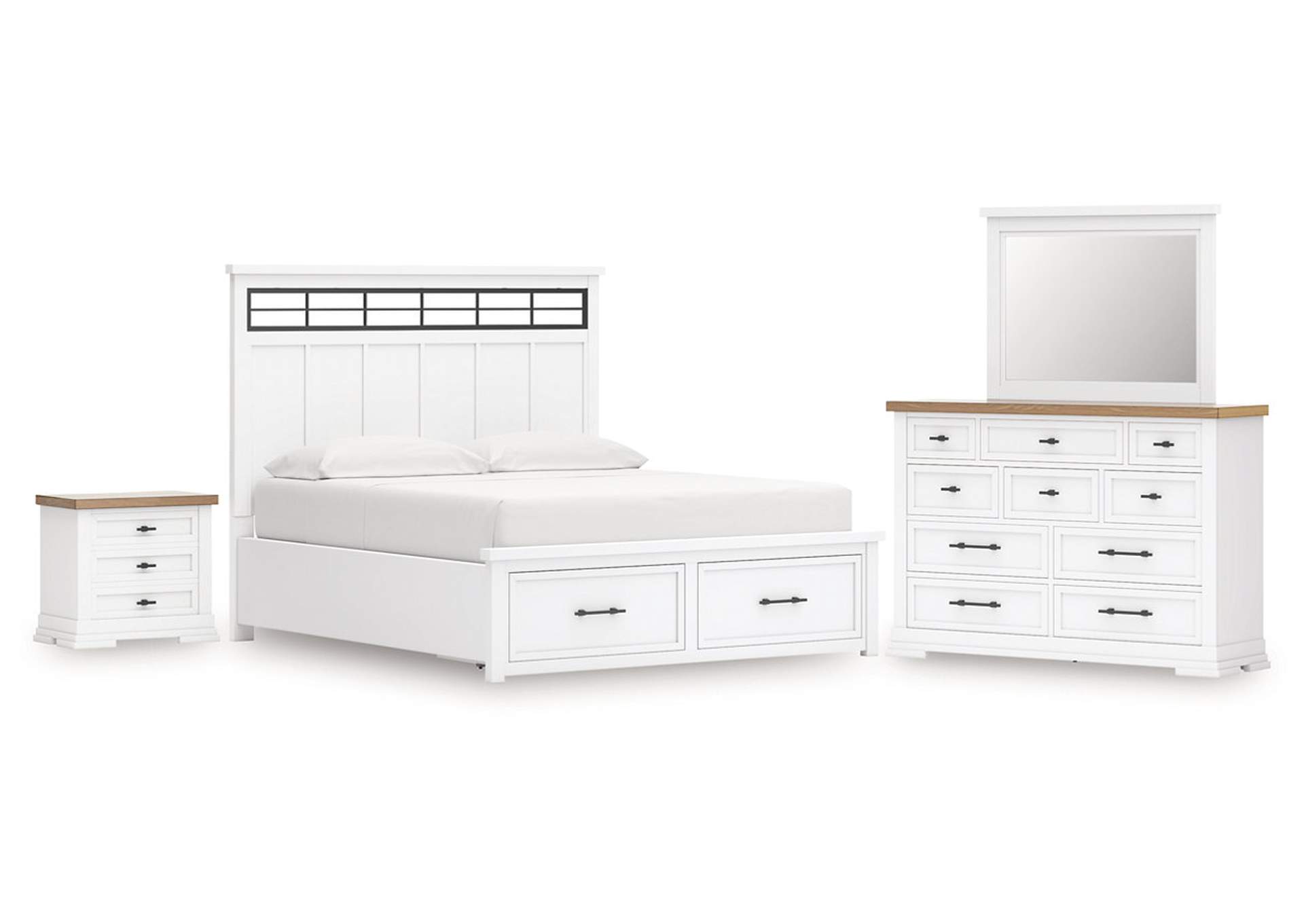 Ashbryn California King Panel Storage Bed with Mirrored Dresser and Nightstand image 1