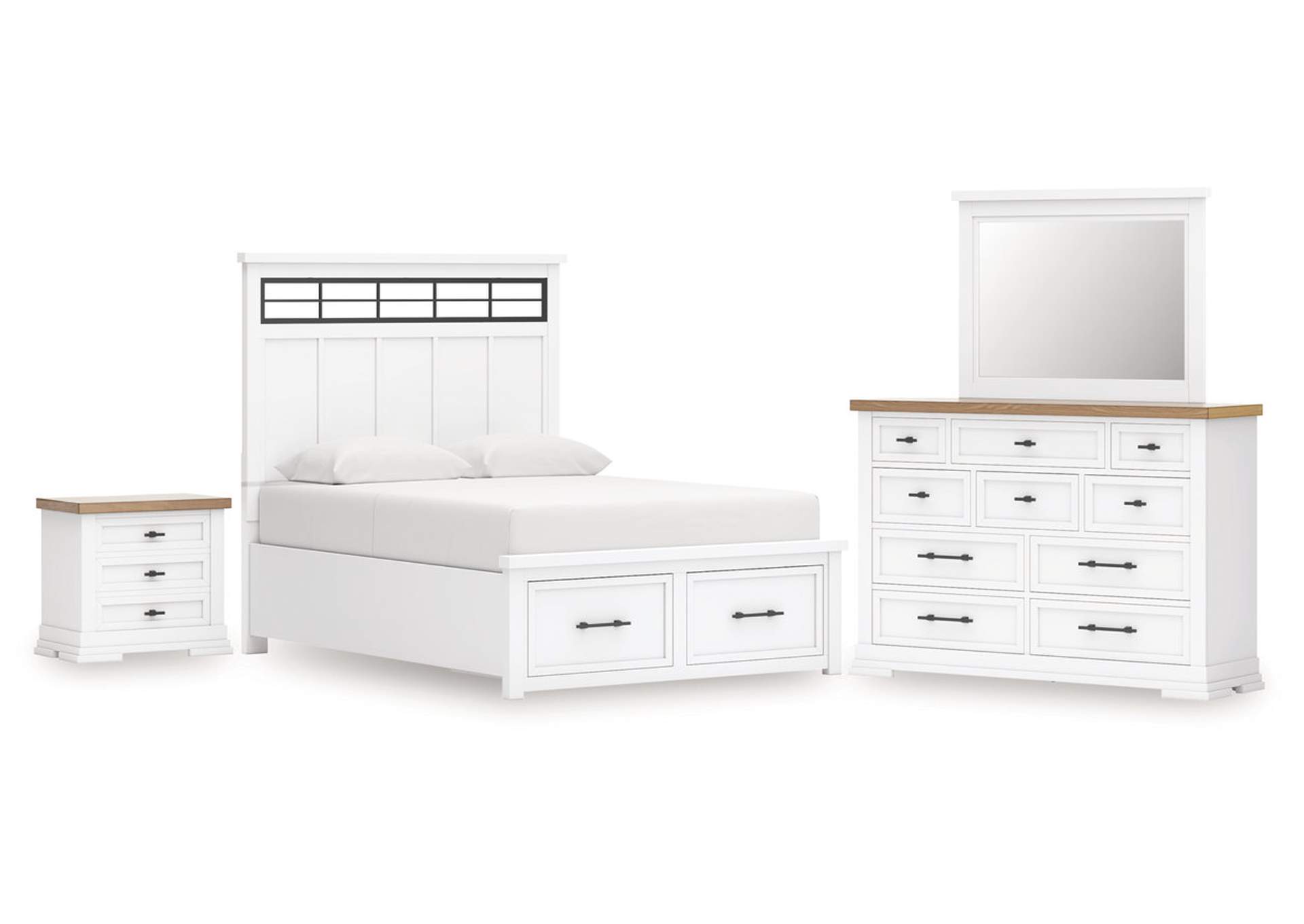 Ashbryn King Panel Storage Bed with Mirrored Dresser and Nightstand image 1