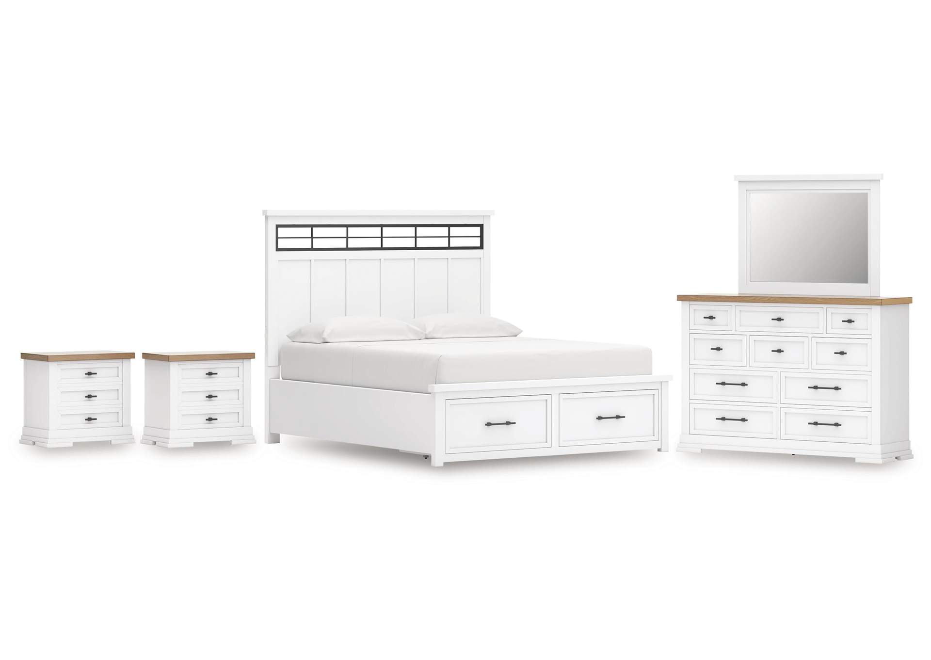 Ashbryn California King Panel Storage Bed, Dresser, Mirror and 2 Nightstands image 1