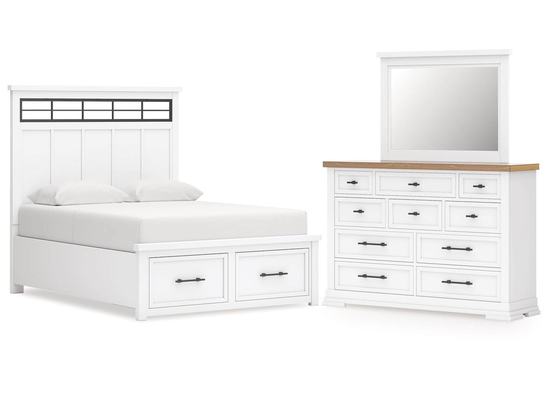 Ashbryn King Panel Storage Bed with Mirrored Dresser image 1