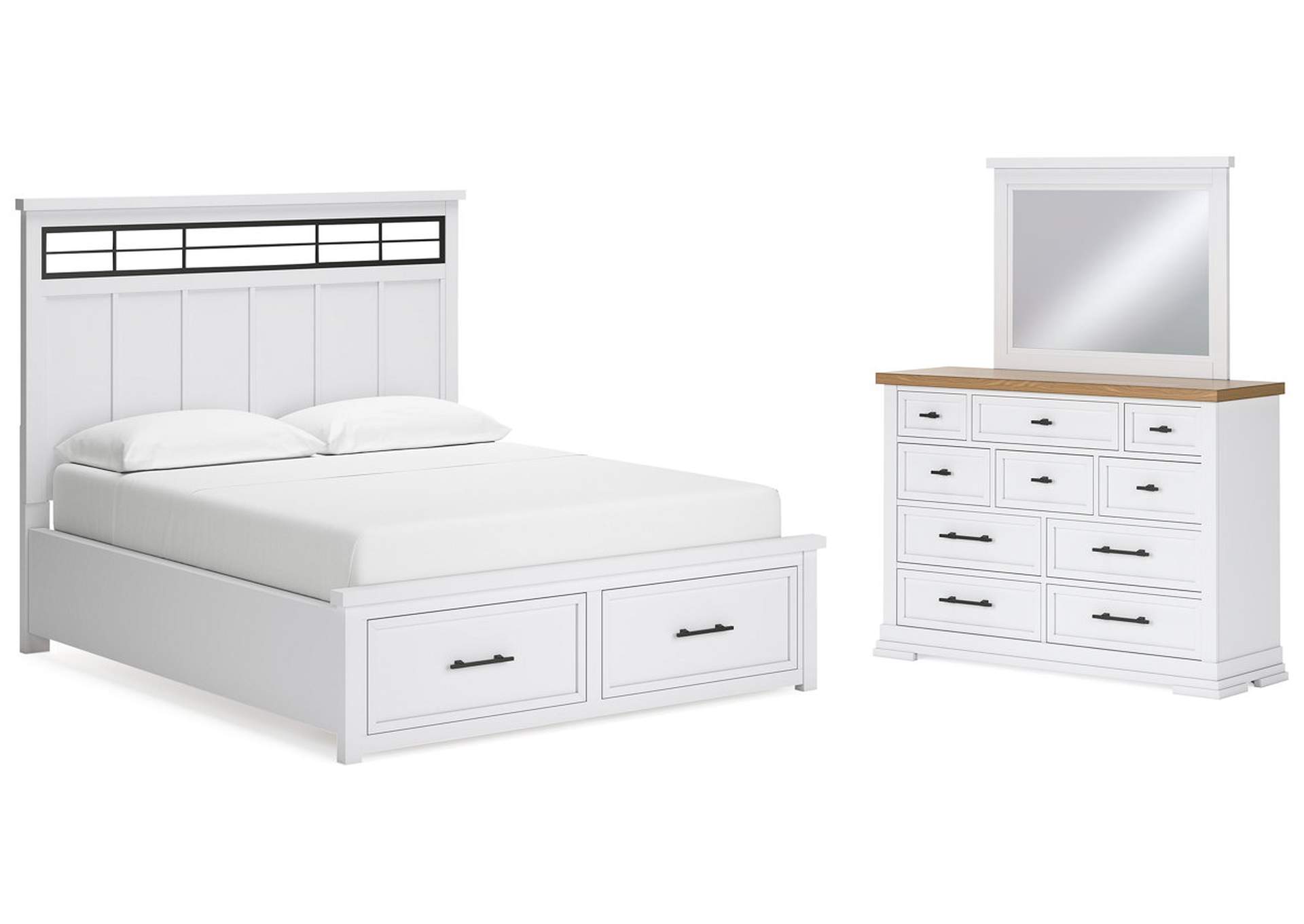 Ashbryn California King Panel Storage Bed, Dresser and Mirror