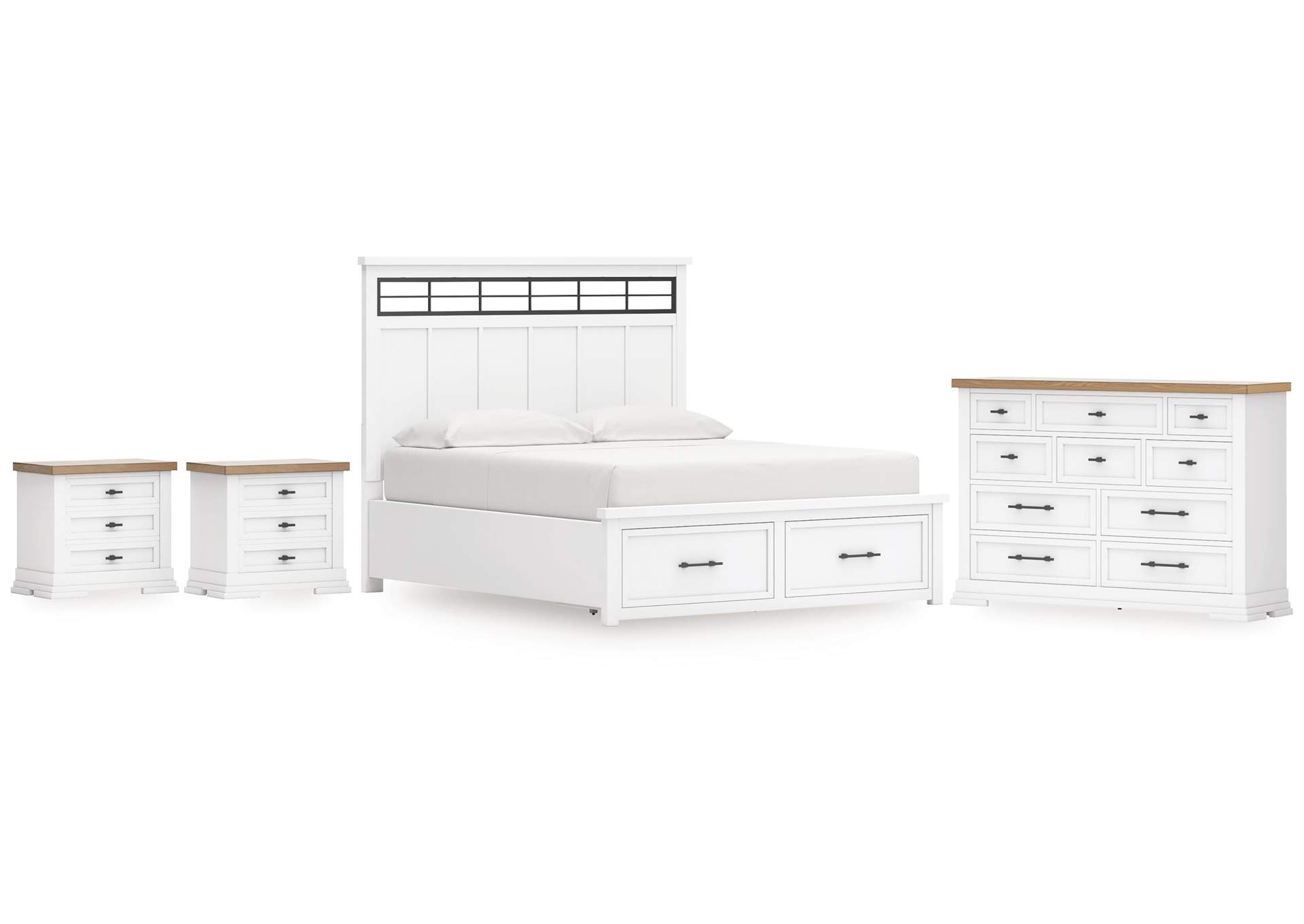 Ashbryn California King Panel Storage Bed, Dresser and 2 Nightstands image 1