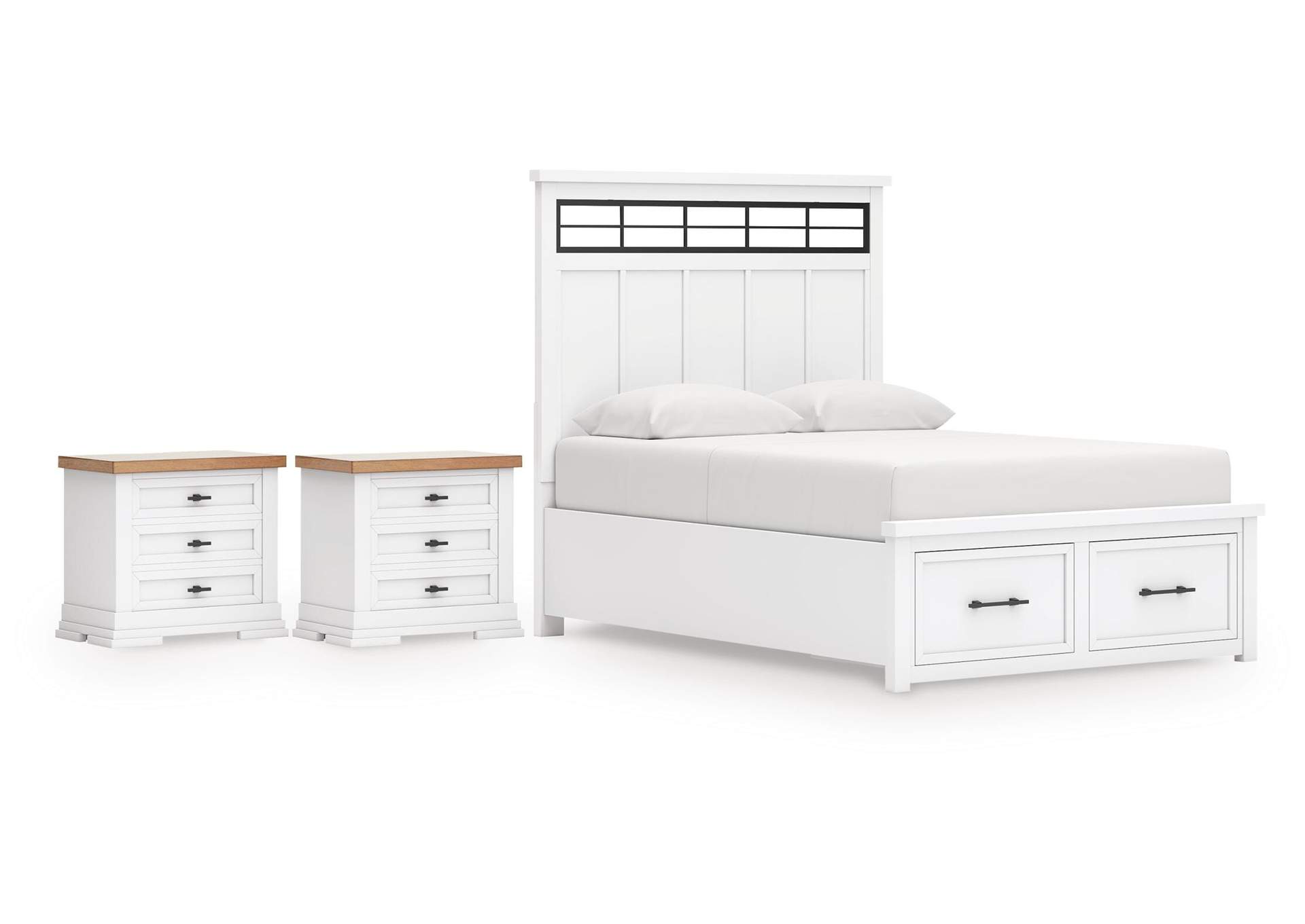 Ashbryn King Panel Storage Bed and 2 Nightstands image 1