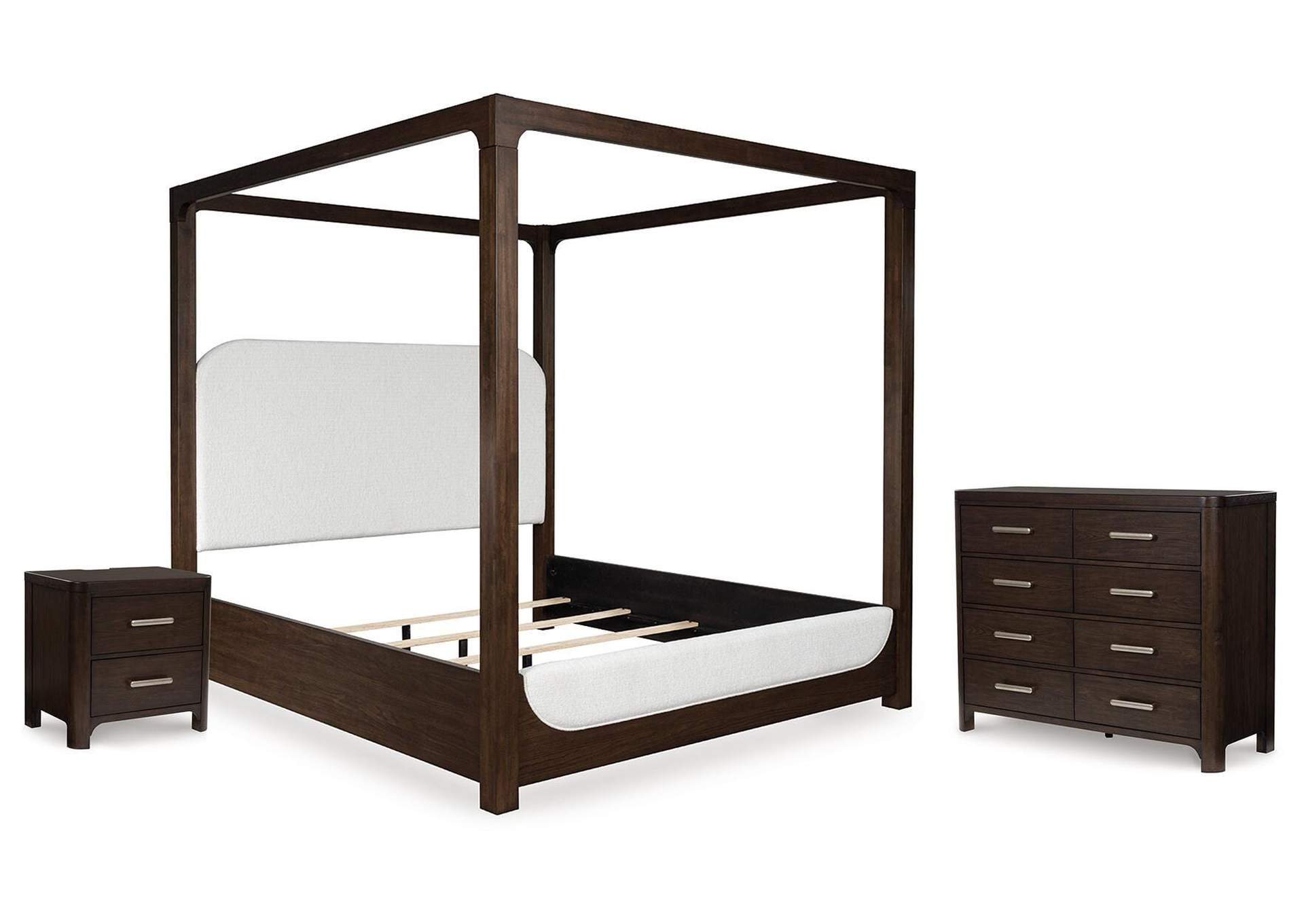 Breckington Queen Next-Gen Nuvella® Performance Fabric Canopy Bed with Dresser and Nightstand image 1