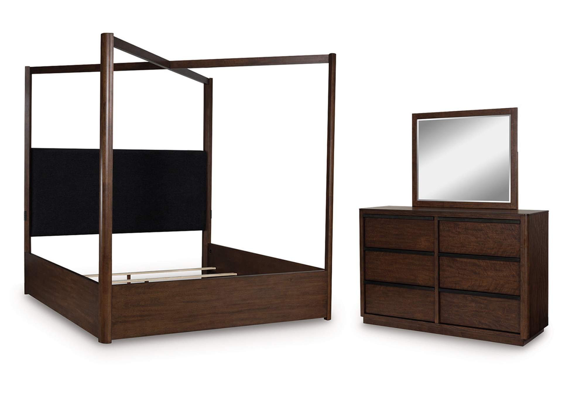 Kendamor King Canopy Bed with Mirrored Dresser image 1