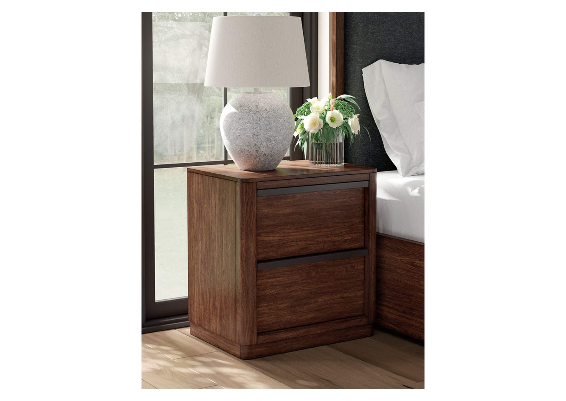 Kendamor King Canopy Bed with Mirrored Dresser, Chest and Nightstand image 7