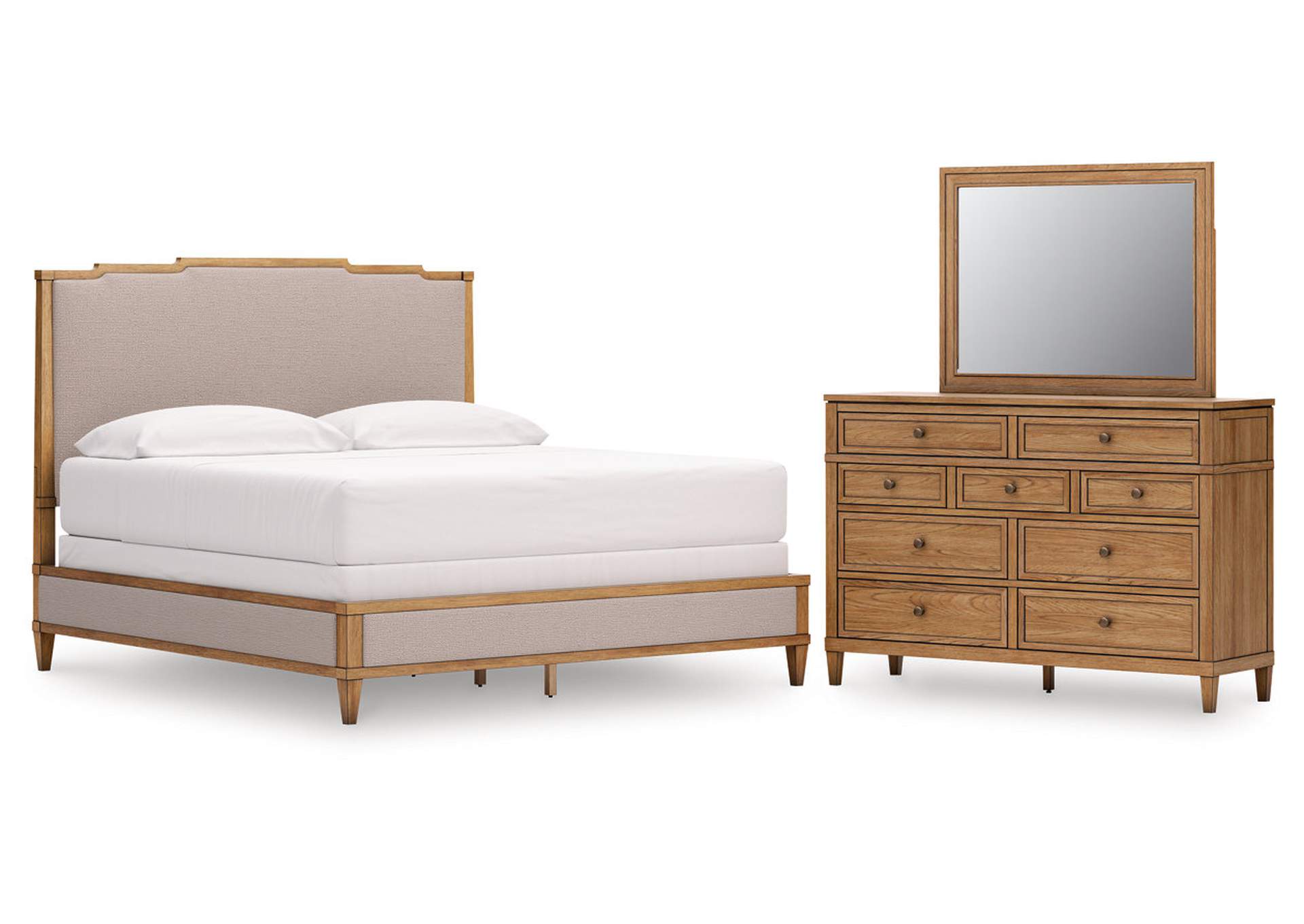 Sharlance King Upholstered Panel Bed with Mirrored Dresser image 1