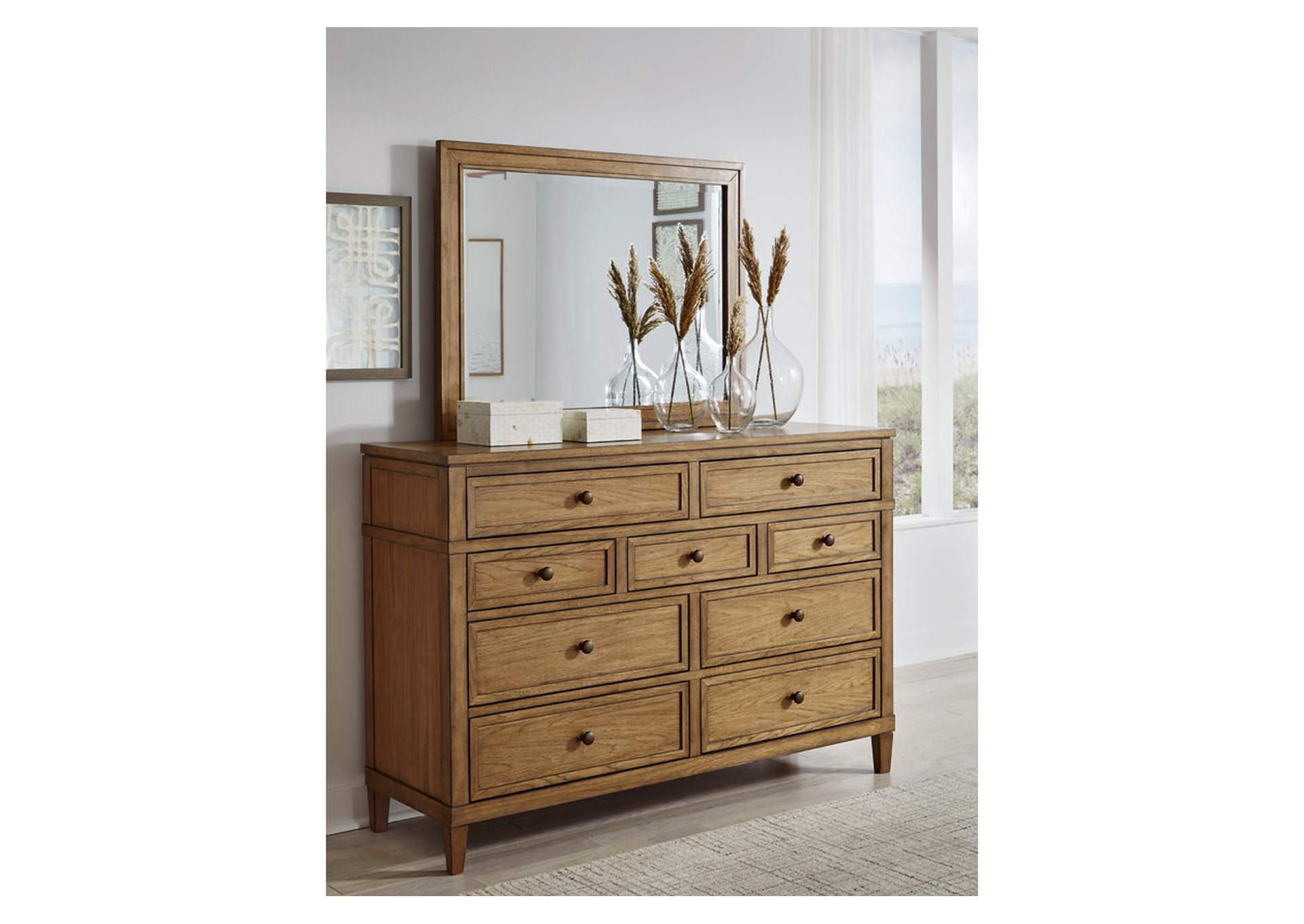Sharlance King Upholstered Panel Bed with Mirrored Dresser and Nightstand image 13