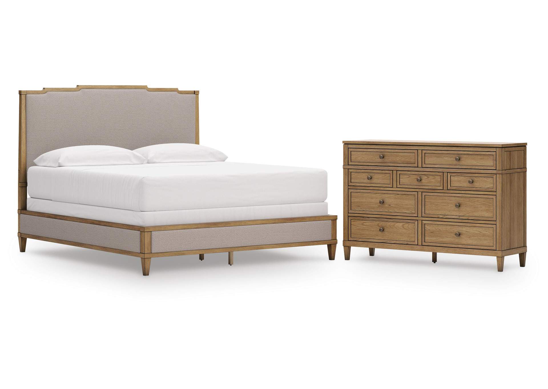 Sharlance California King Upholstered Panel Bed and Dresser image 1