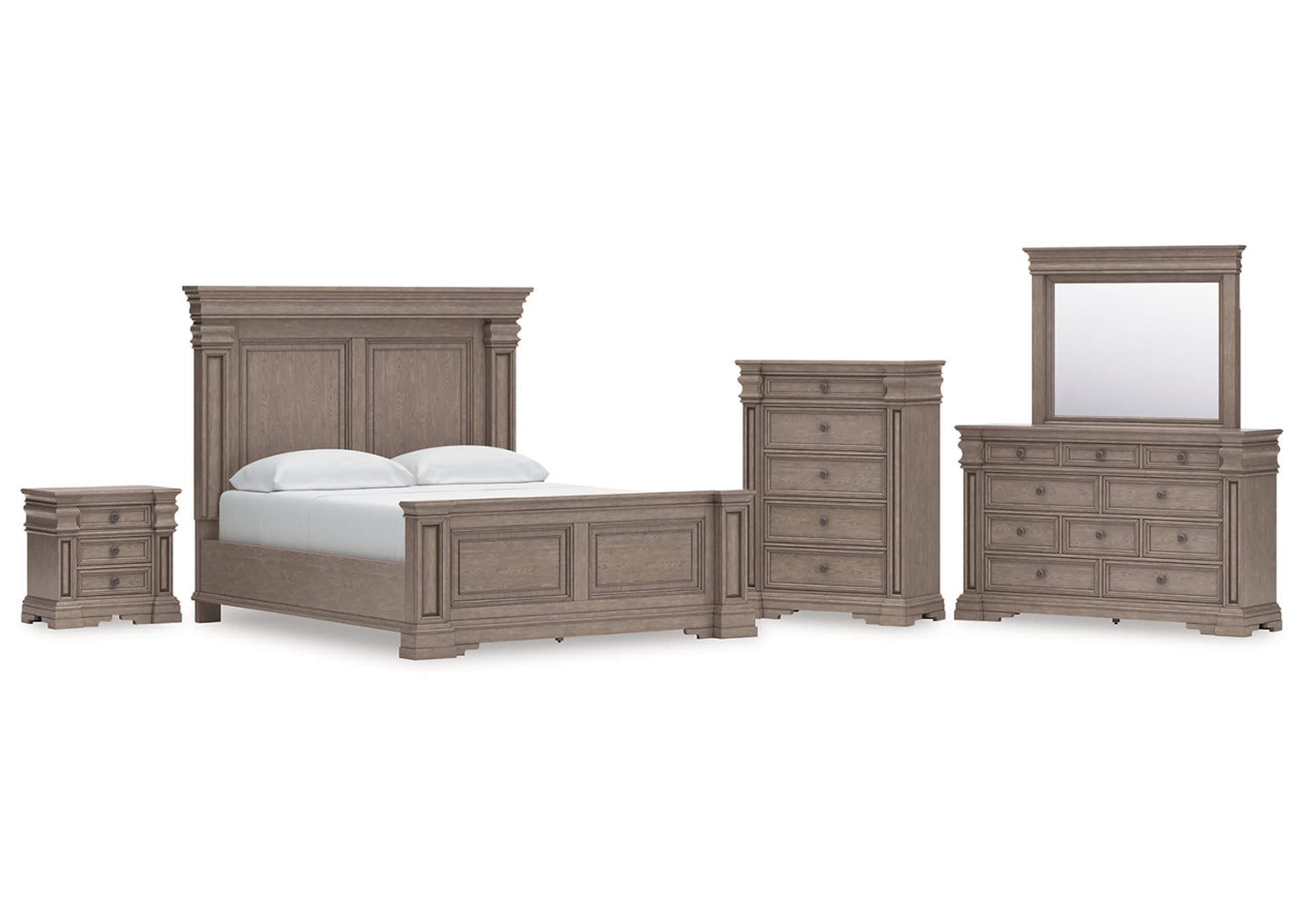 Blairhurst California King Panel Bed with Mirrored Dresser, Chest and Nightstand image 1