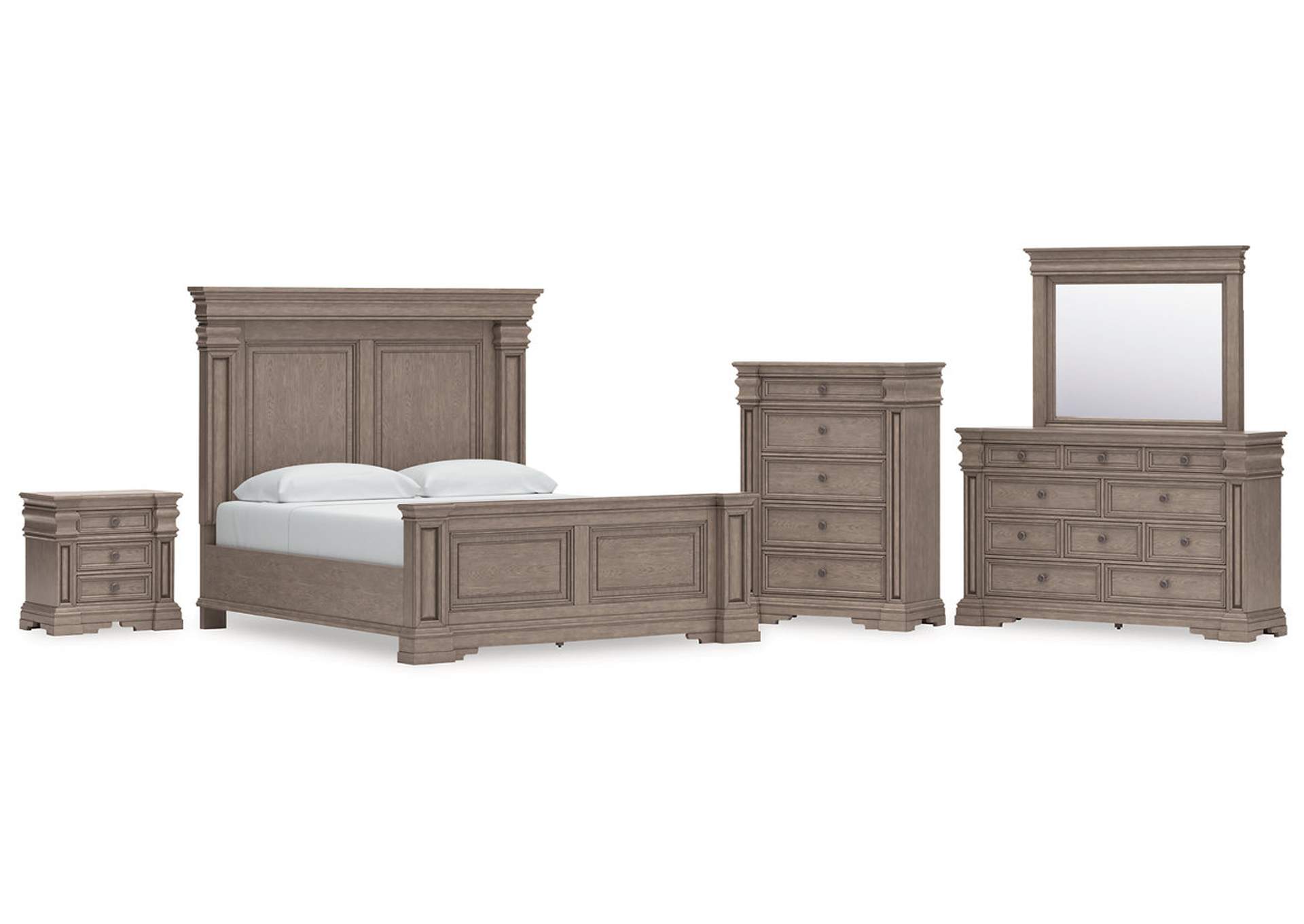 Blairhurst King Panel Bed with Mirrored Dresser, Chest and Nightstand image 1
